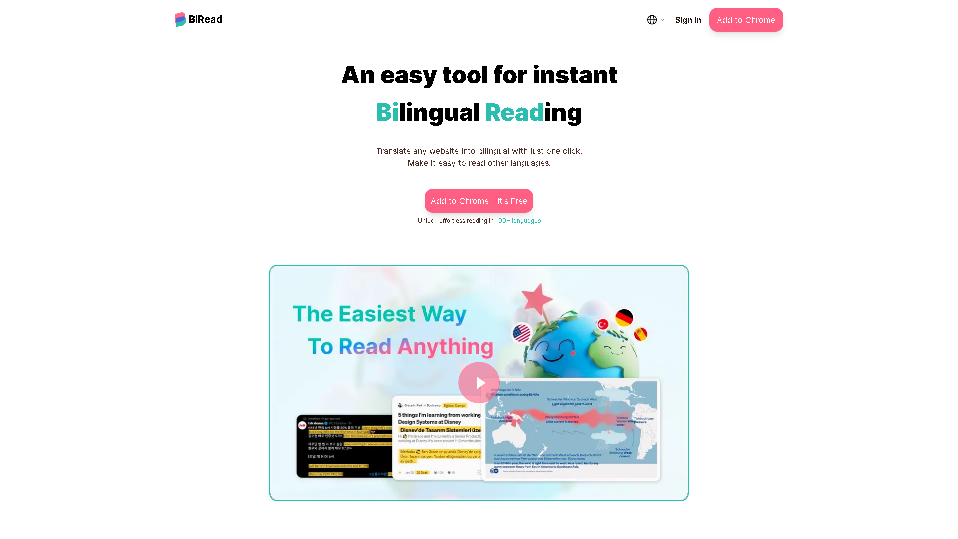 BiRead Interface Screenshot - Education & Translation Tool