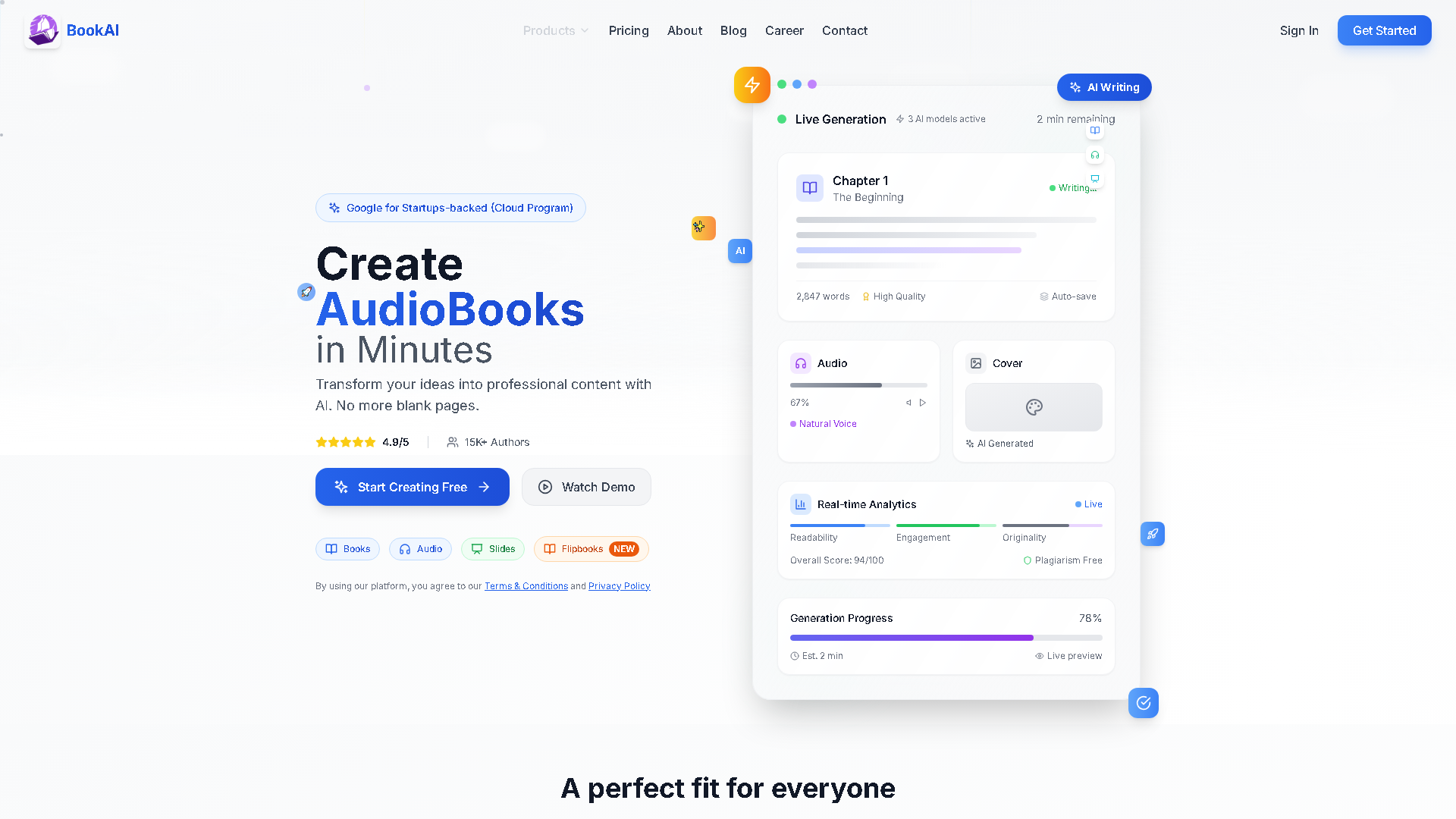 BookAI Interface Screenshot - Writing & Editing Tool
