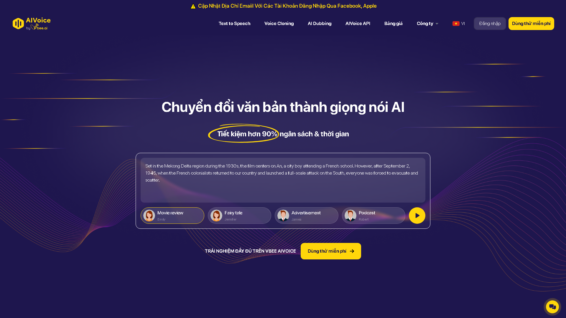 Vbee AIVoice Interface Screenshot - Voice Generation & Conversion Tool