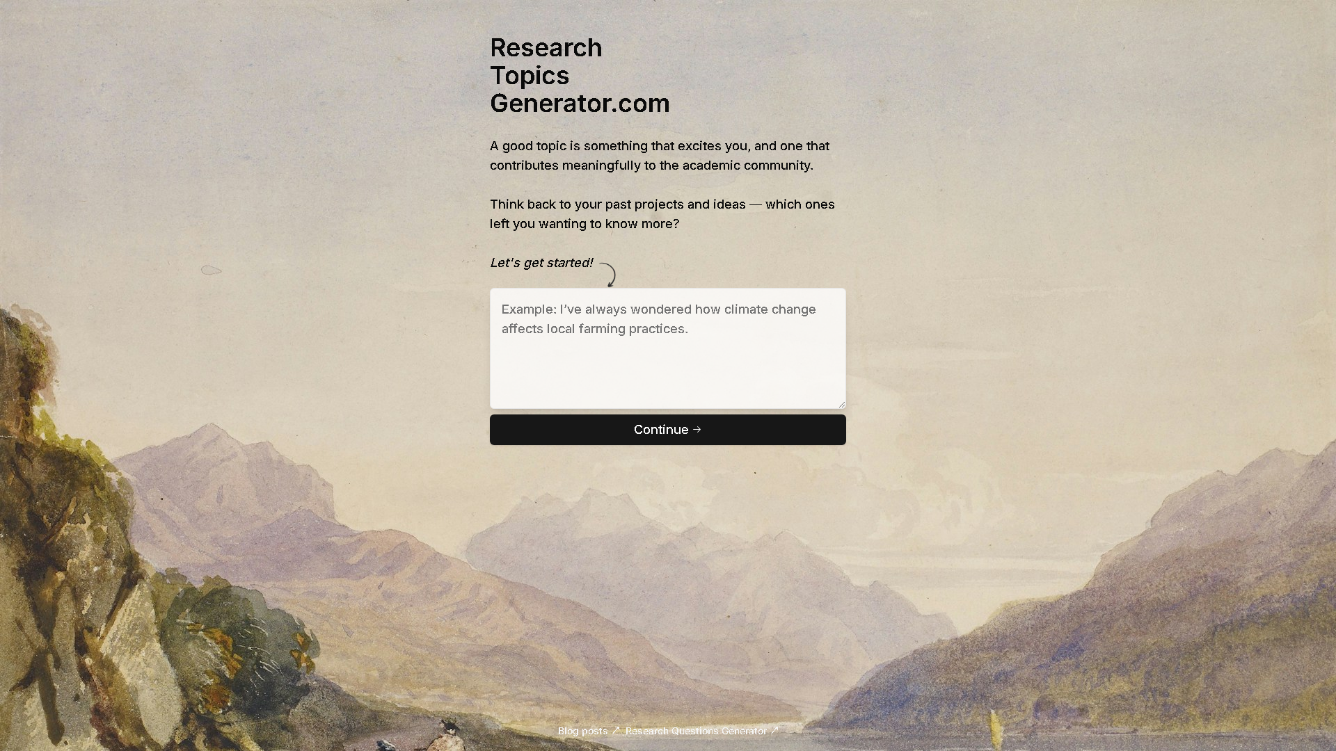 Research Topics Generator Interface Screenshot - Writing & Editing Tool