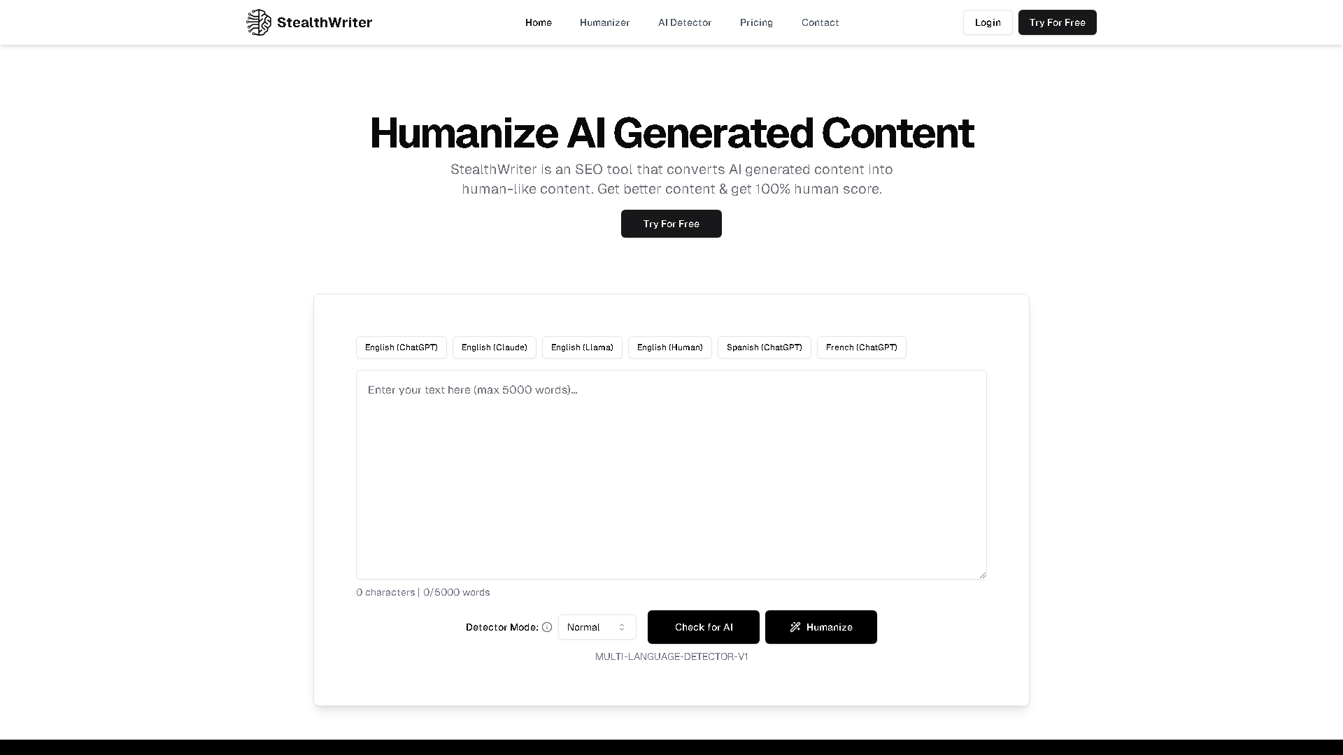 StealthWriter Interface Screenshot - Writing & Editing Tool