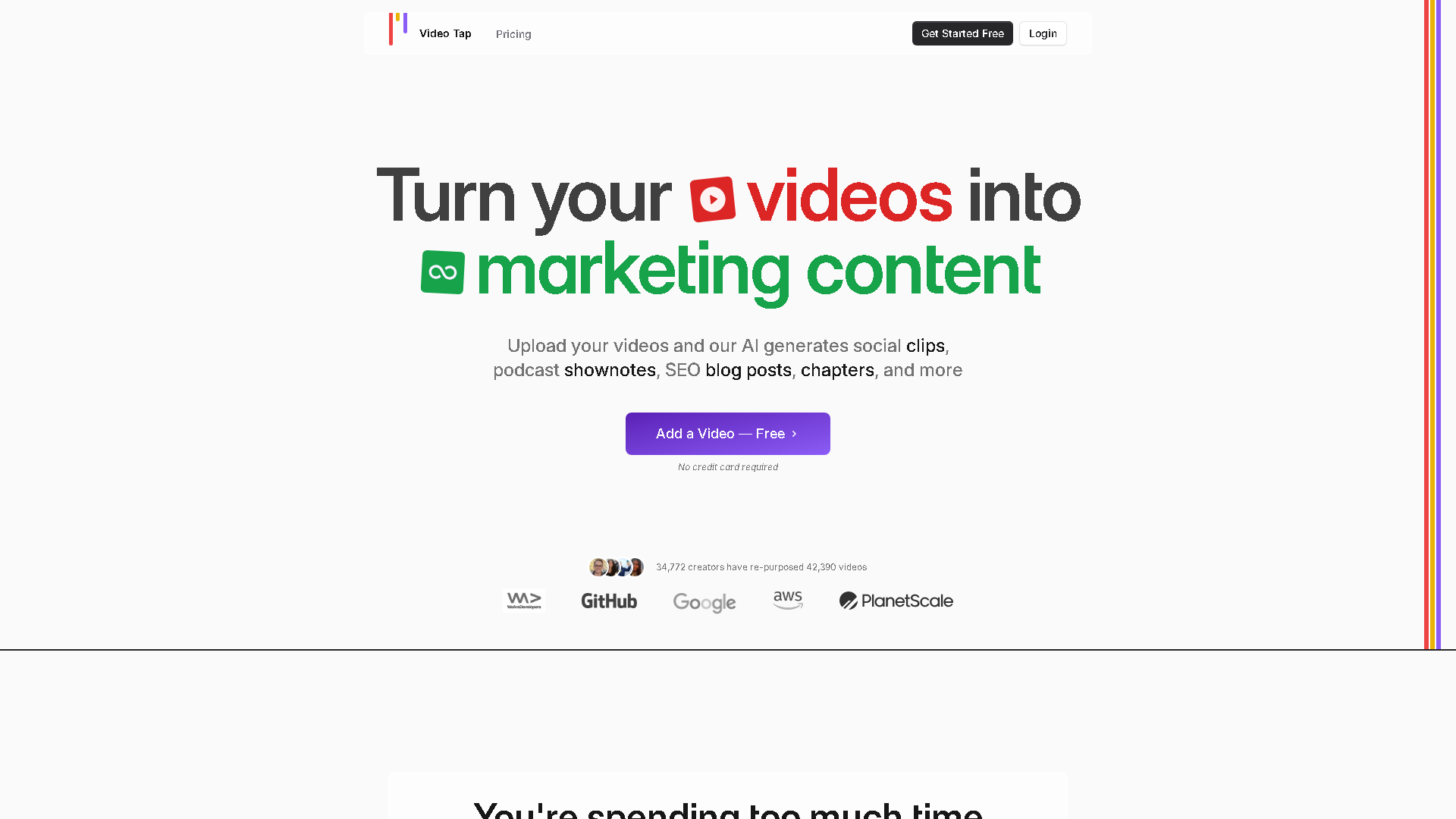 Video Tap Interface Screenshot - Writing & Editing Tool