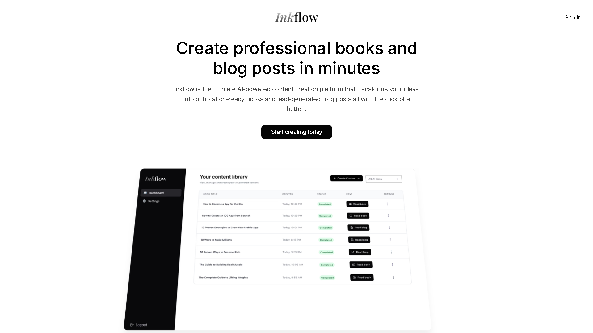 Inkflow Interface Screenshot - Writing & Editing Tool