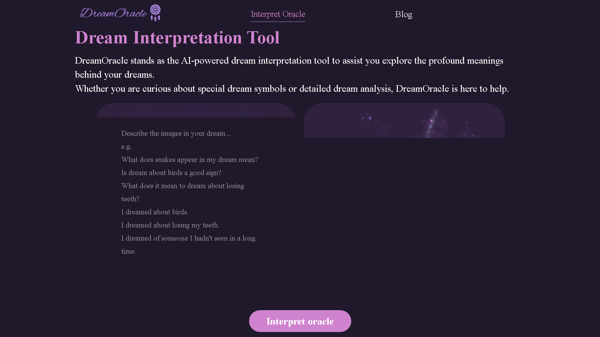 DreamOracle Interface Screenshot - Daily Life Tool