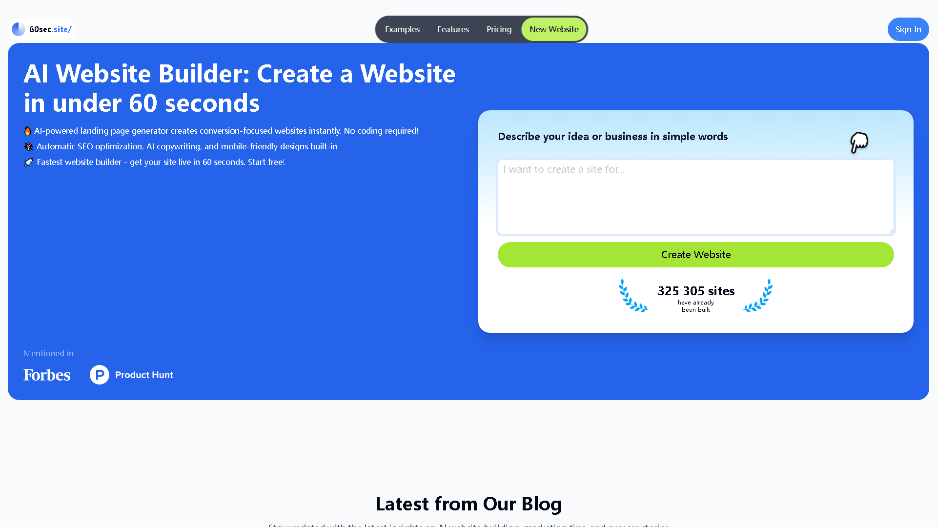 60sec.site Interface Screenshot - Writing & Editing Tool
