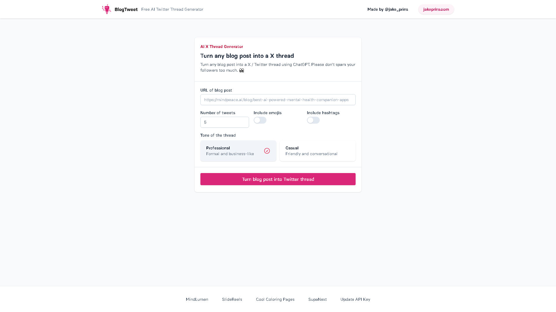 BlogTweet Interface Screenshot - Social Media Tool