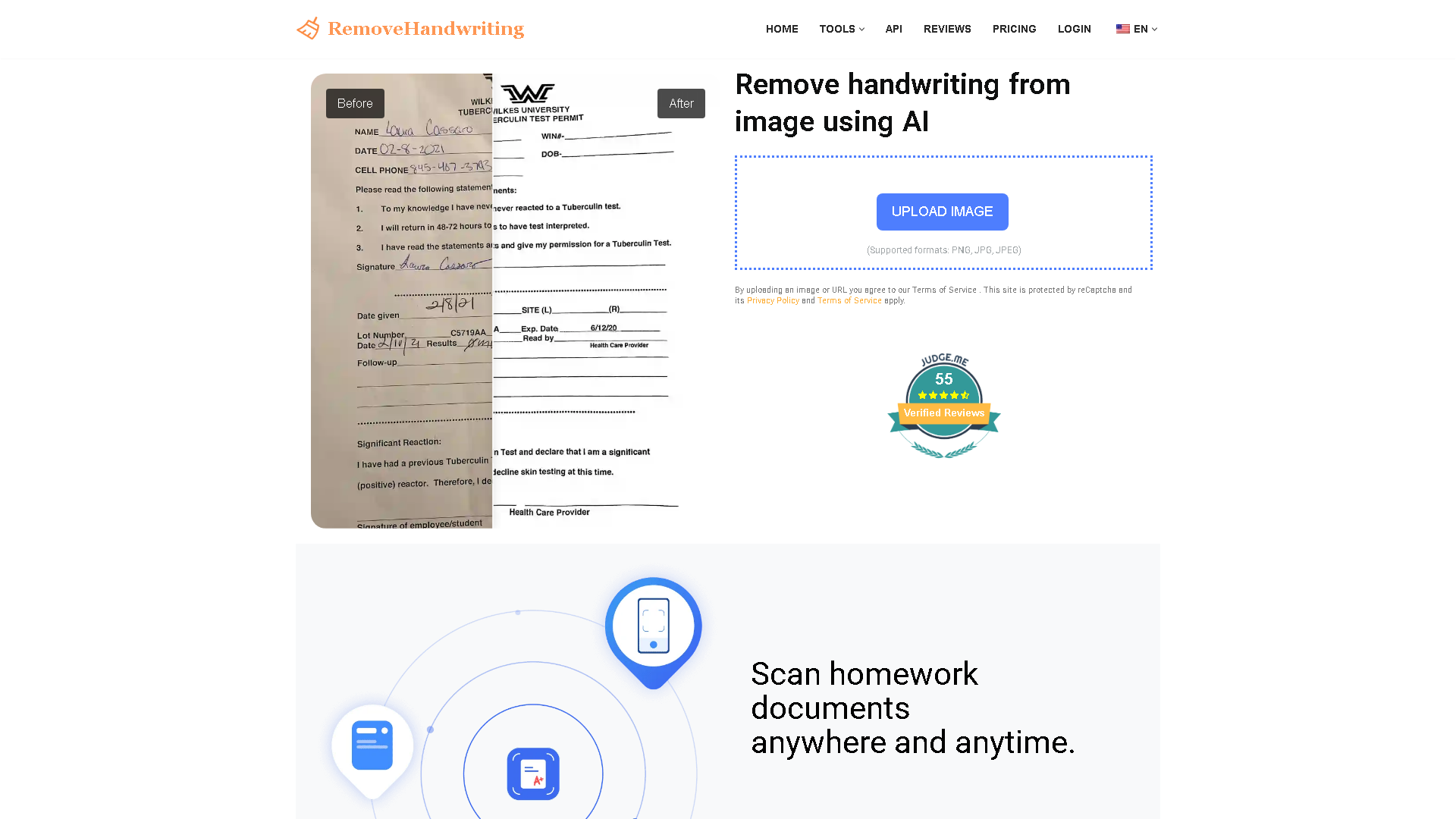 RemoveHandwriting Interface Screenshot - Image Generation & Editing Tool