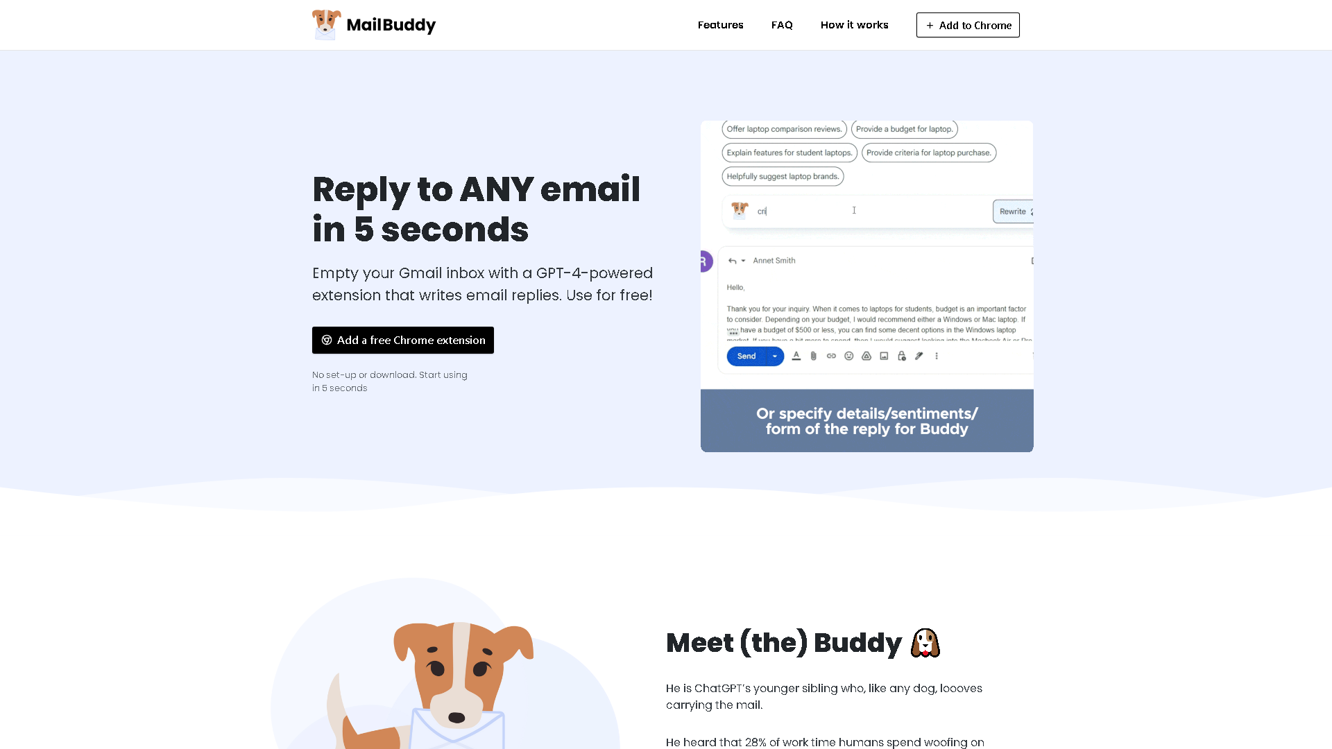 MailBuddy Interface Screenshot - Writing & Editing Tool