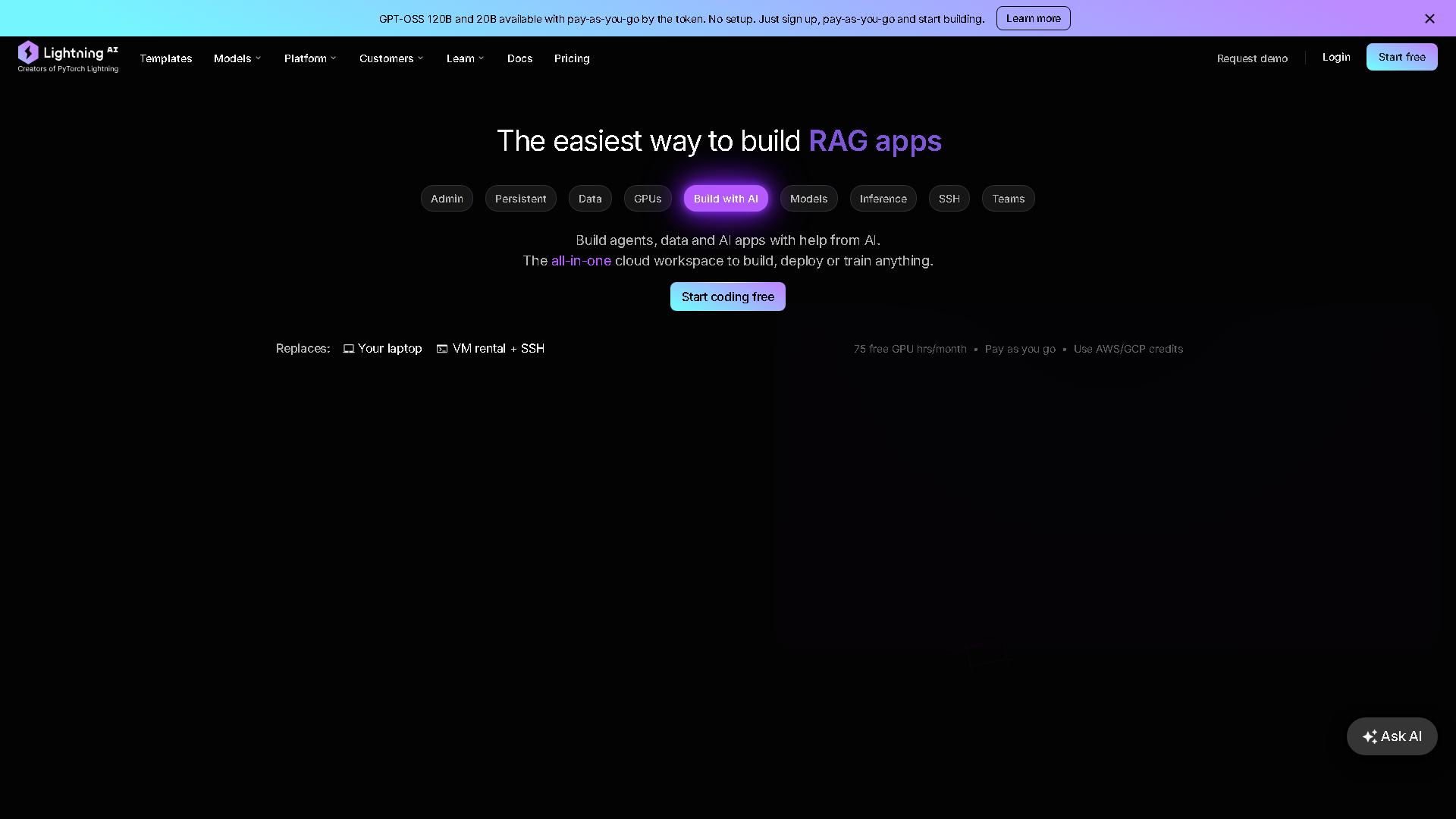 Lightning AI Interface Screenshot - Writing & Content Tool