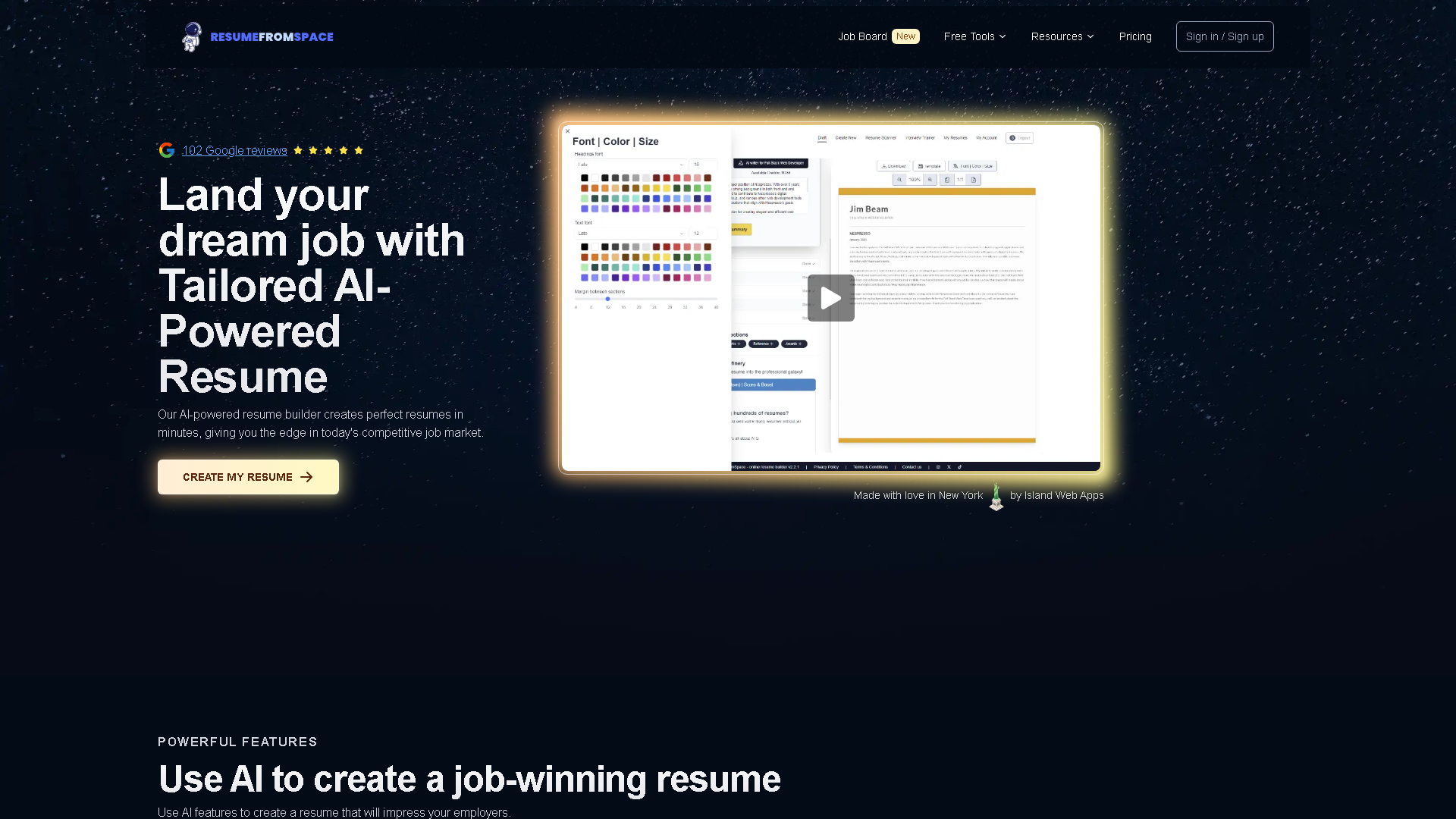 ResumeFromSpace Interface Screenshot - Writing & Editing Tool