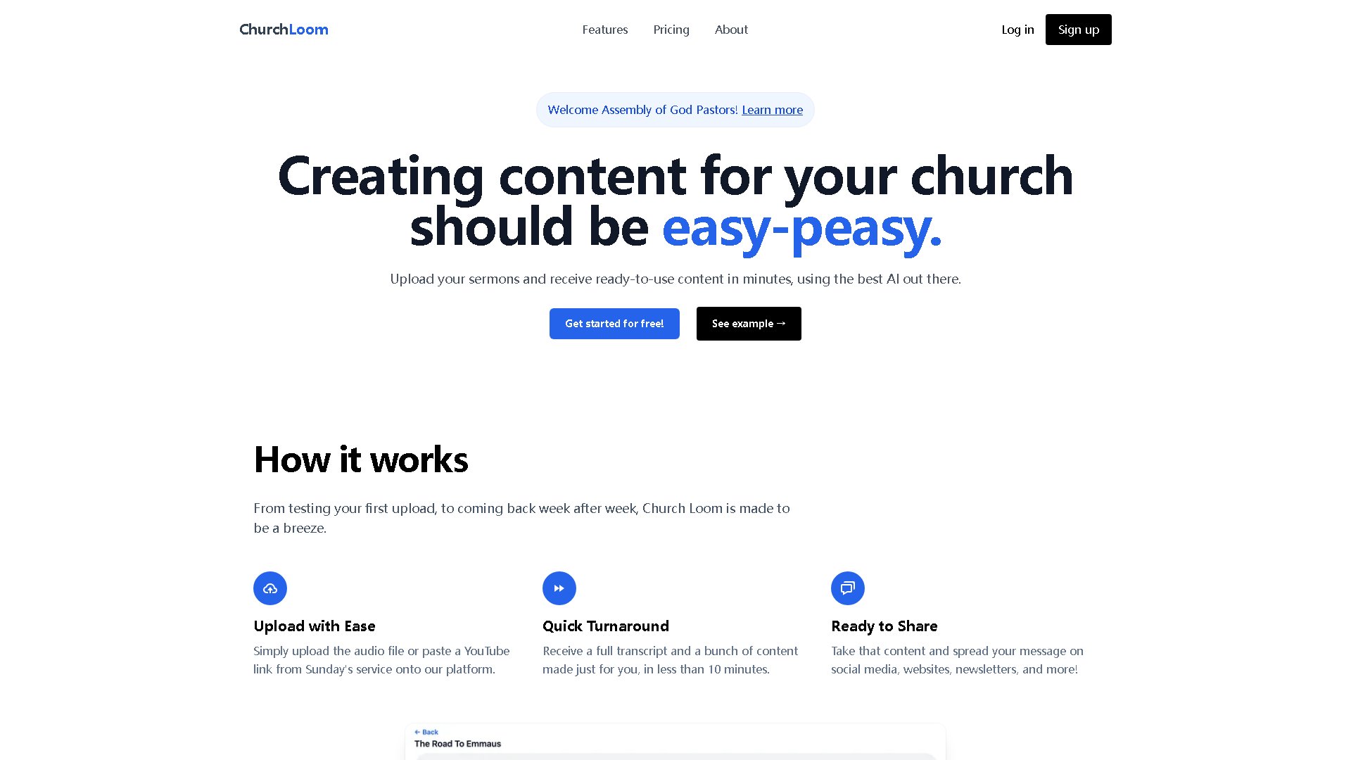 Church Loom Interface Screenshot - Writing & Editing Tool