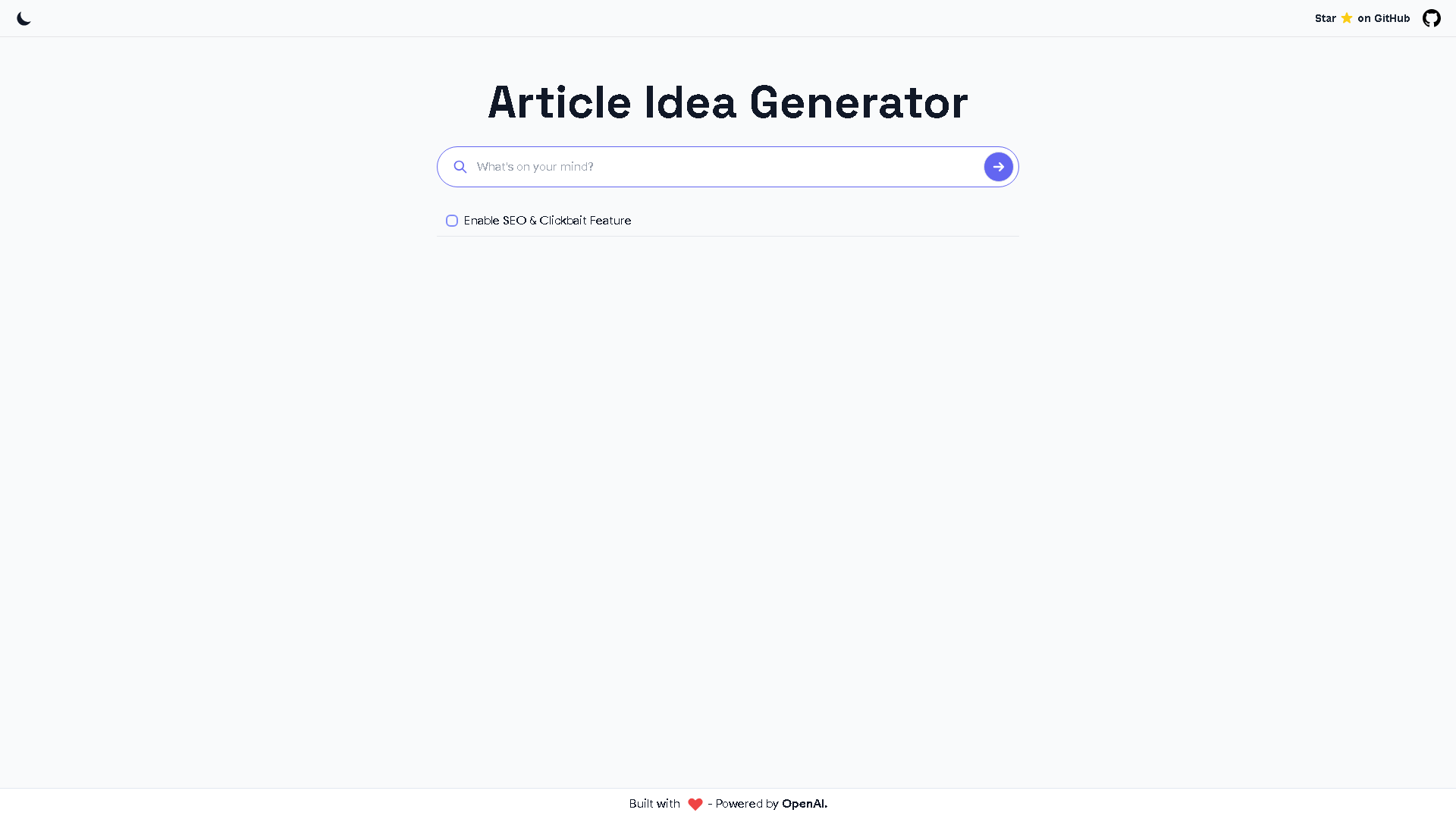 Article Idea Generator Interface Screenshot - Writing & Editing Tool