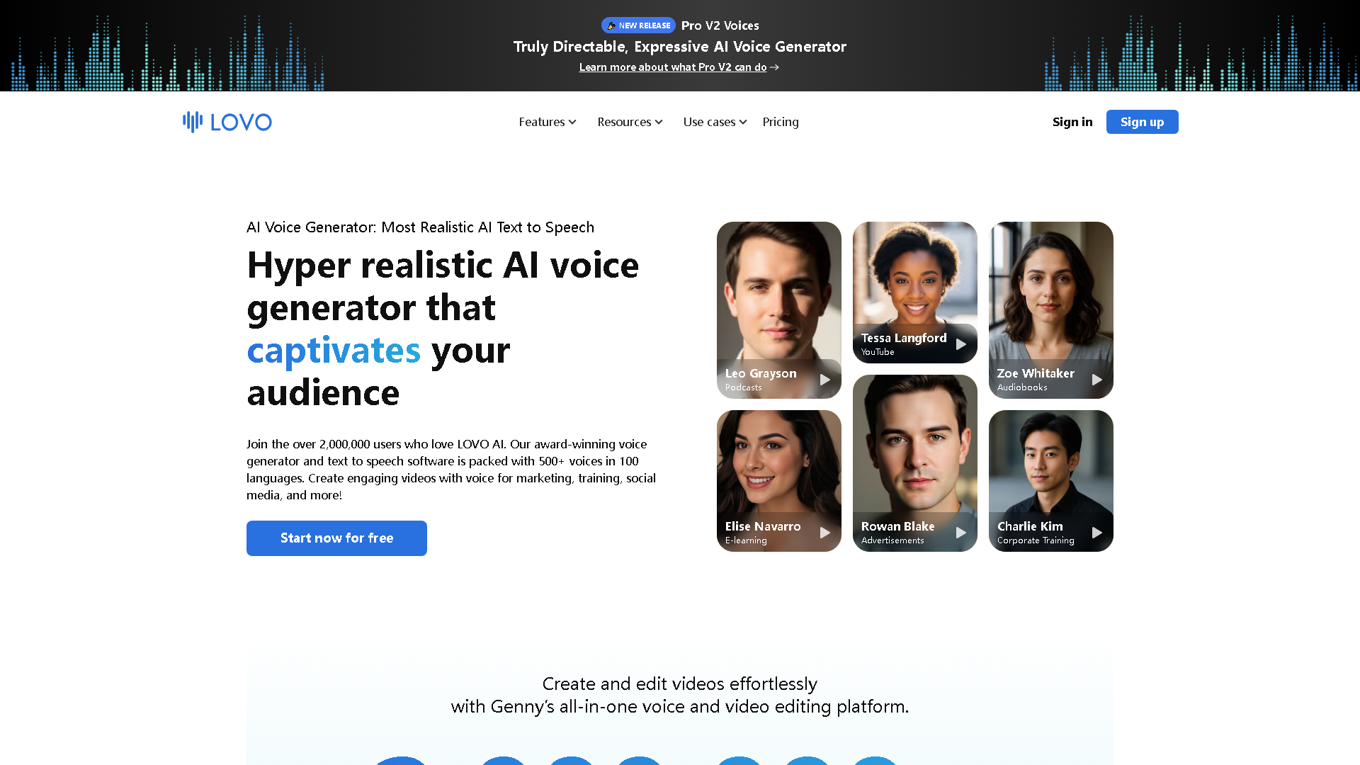 LOVO AI Interface Screenshot - Writing & Content Tool