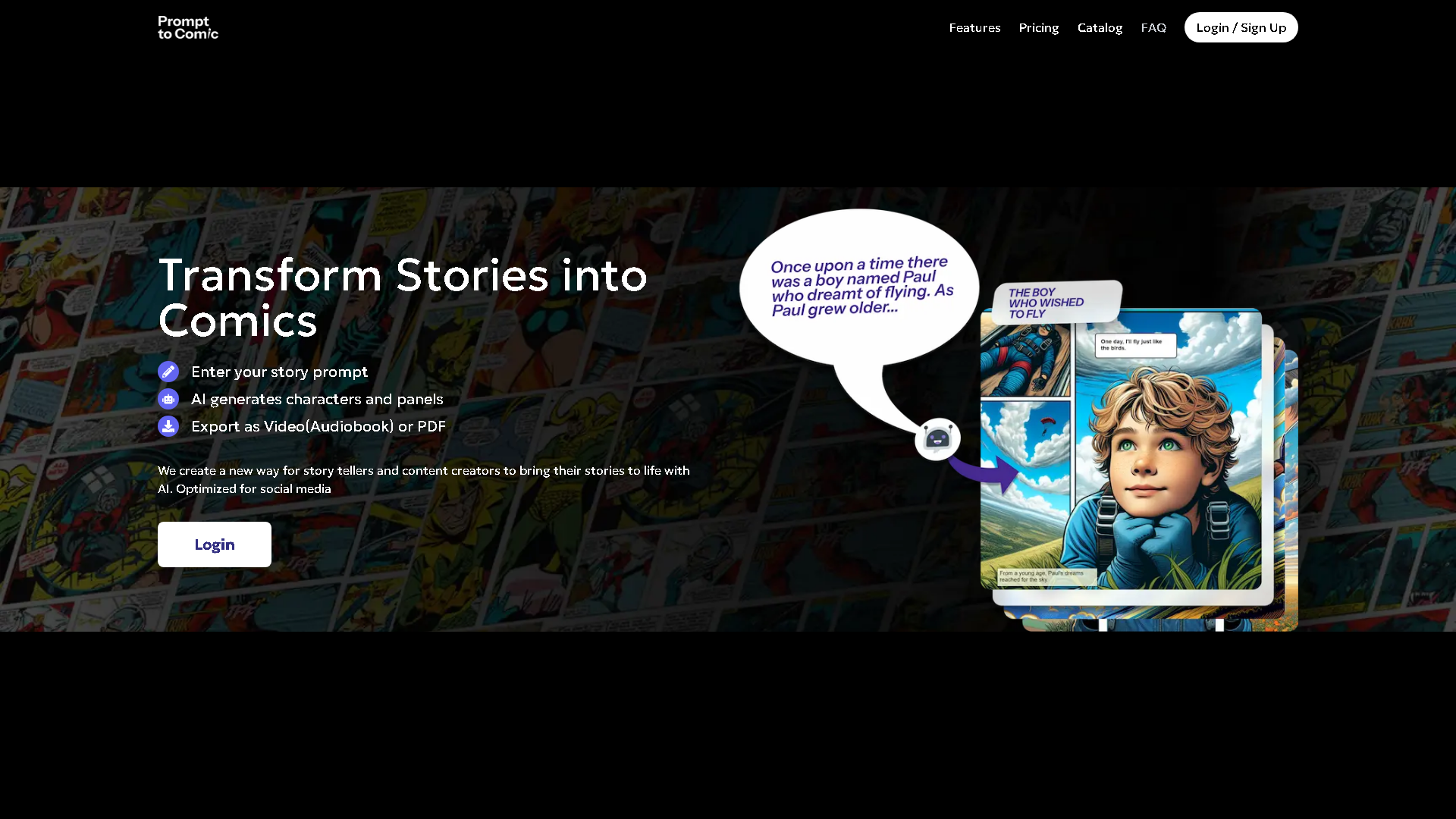 PromptToComicAI Interface Screenshot - Art & Creative Design Tool