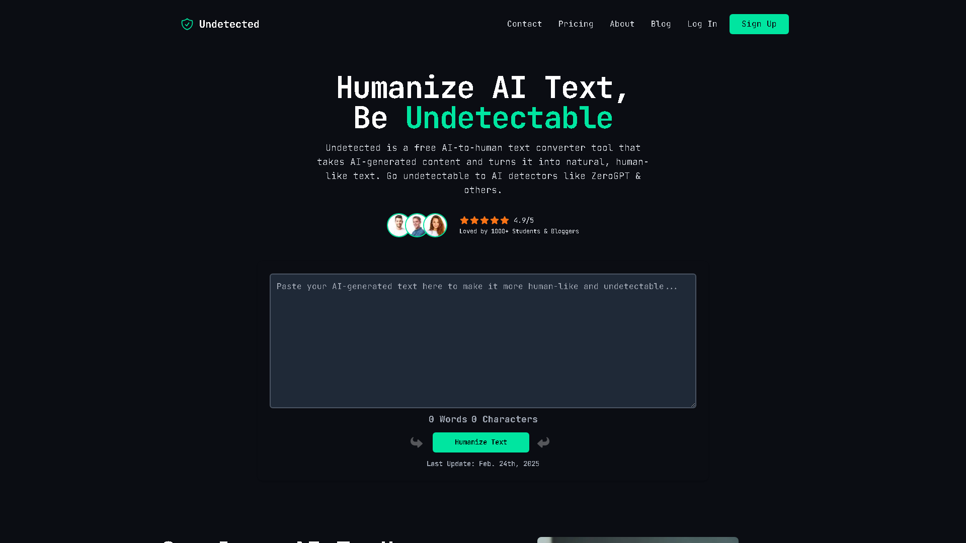 Undetected AI Interface Screenshot - AI Detection & Anti-Detection Tool
