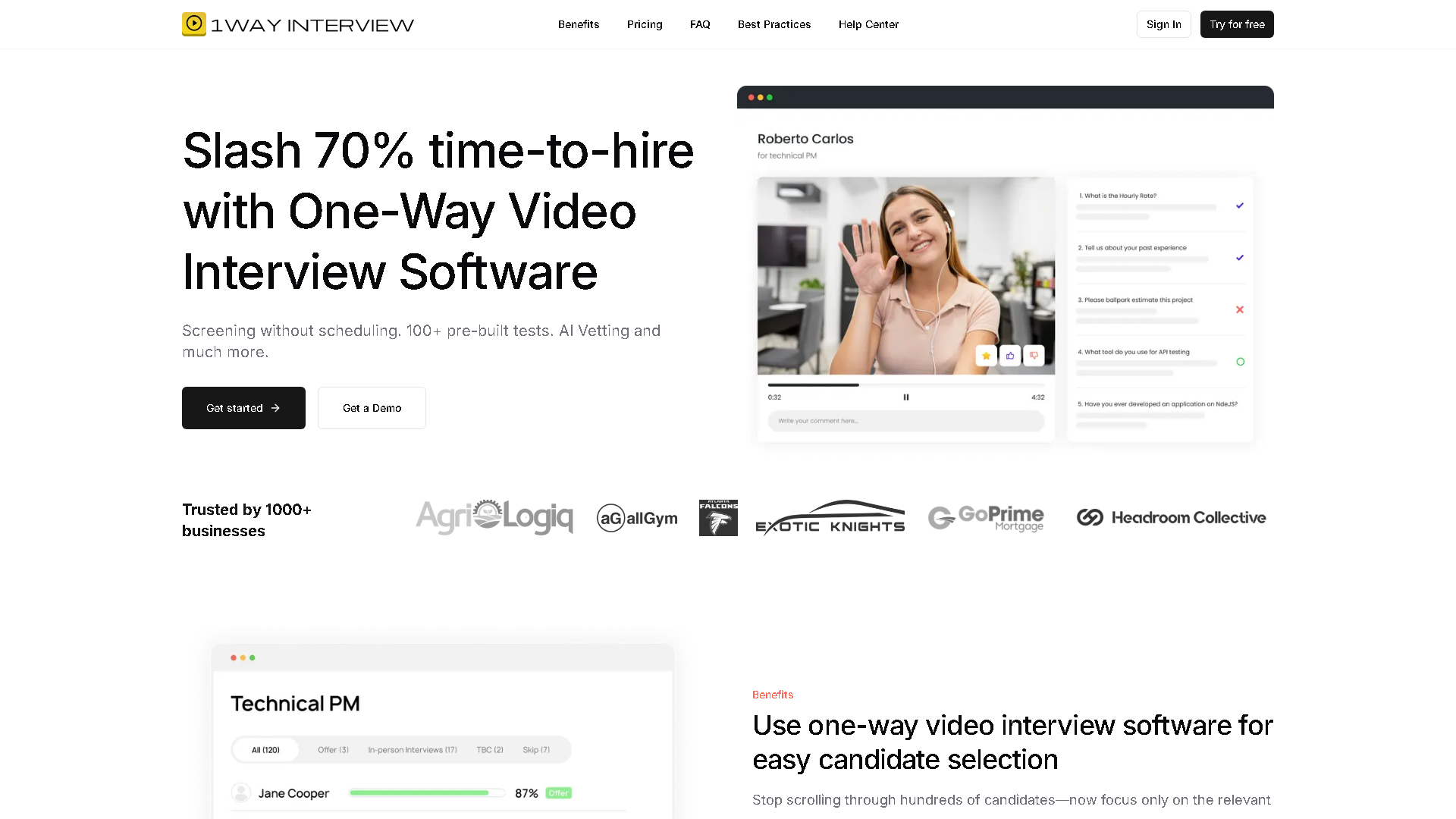 One Way Interview Interface Screenshot - Video & Animation Tool