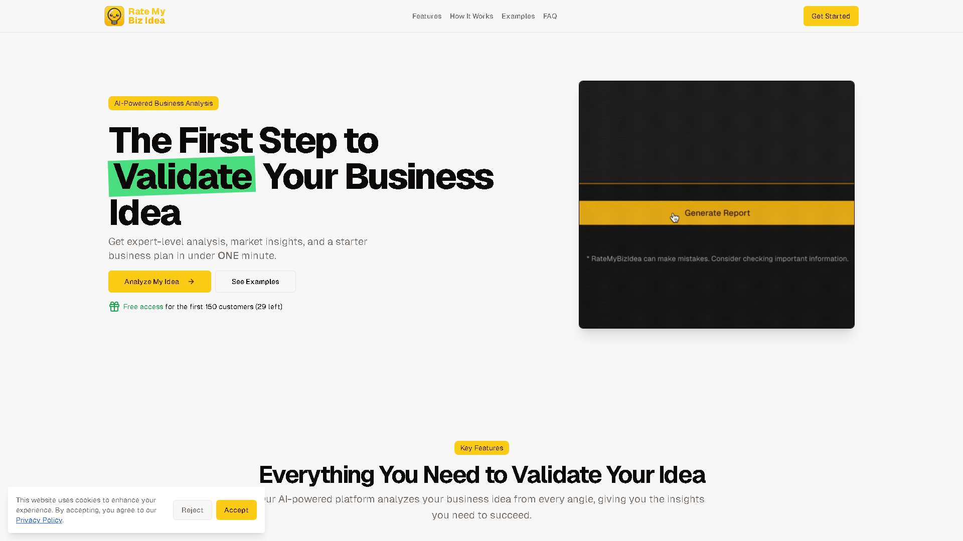 RateMyBizIdea Interface Screenshot - Business Research Tool