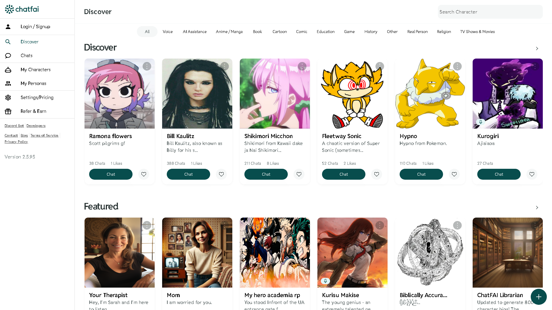 ChatFAI Interface Screenshot - Chatbots & Virtual Companions Tool