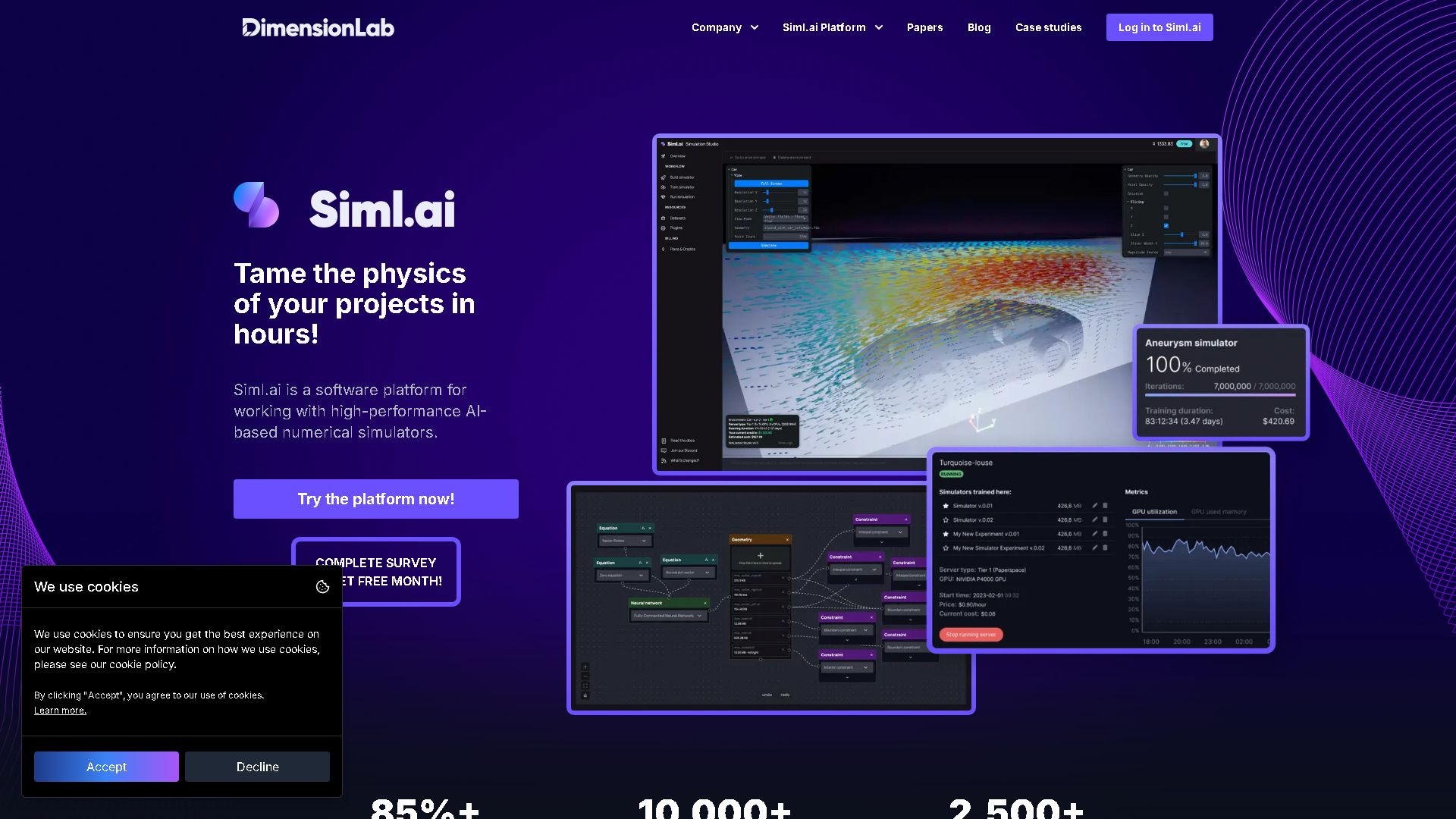Siml.ai Interface Screenshot - Research & Data Analysis Tool