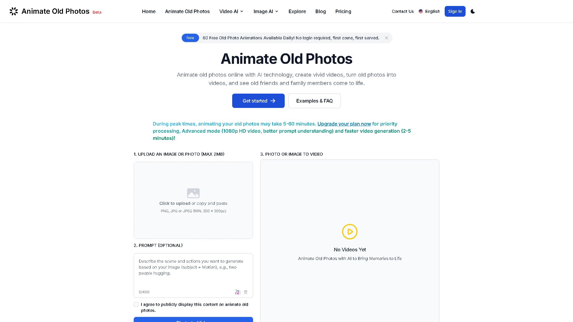 Animate Old Photos Interface Screenshot - Video & Animation Tool