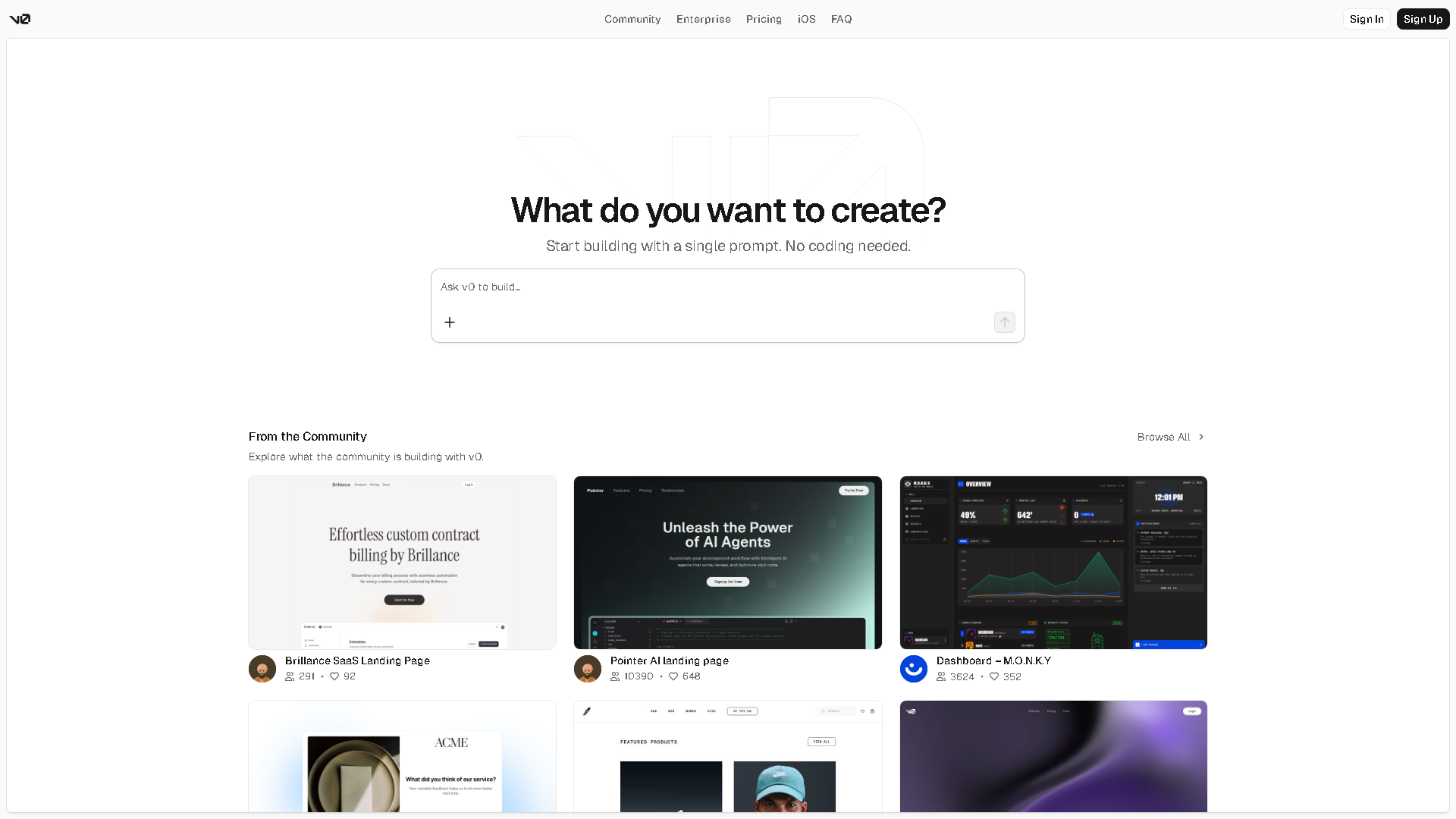 v0.dev Interface Screenshot - Art & Creative Design Tool