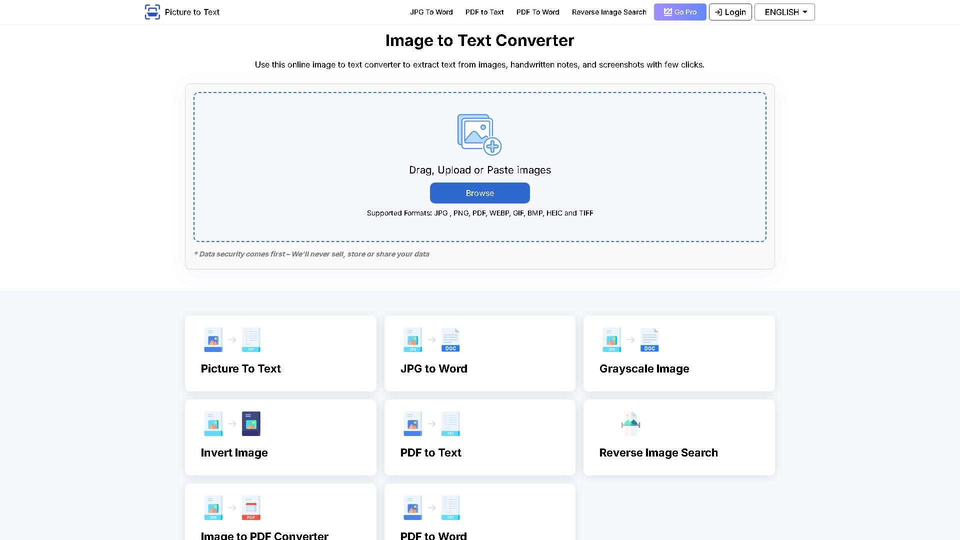 Picturetotext Interface Screenshot - Image Analysis Tool