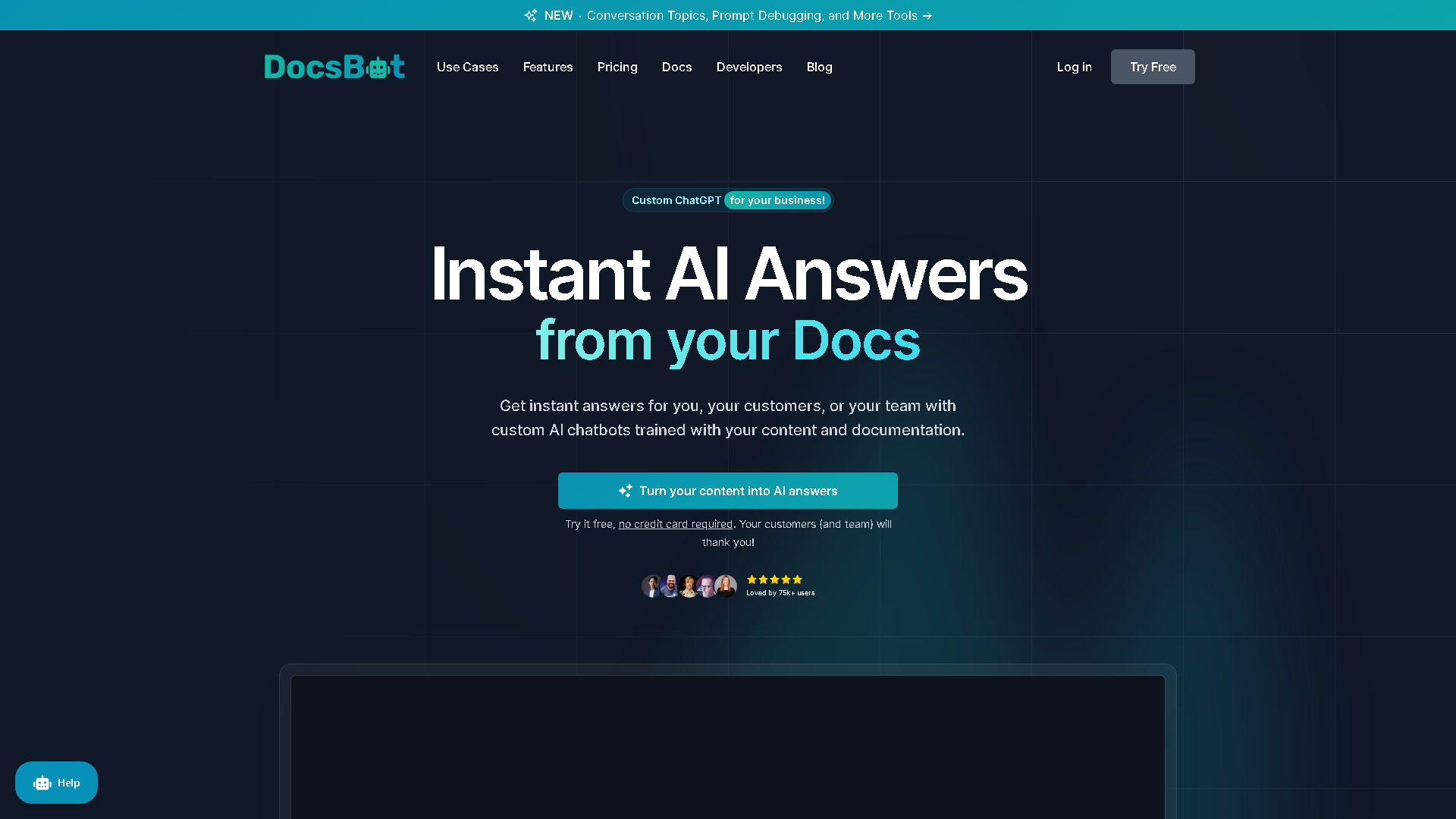 DocsBot AI Interface Screenshot - Development & APIs Tool
