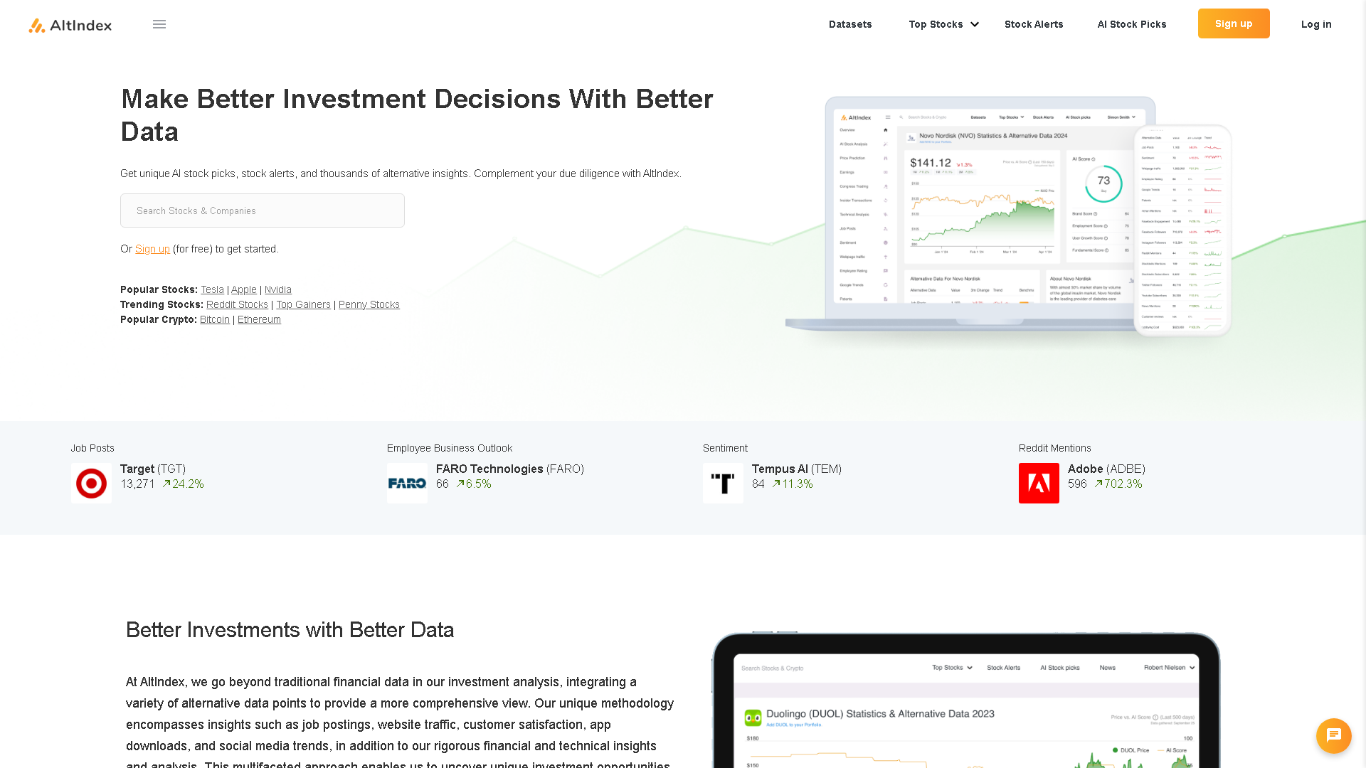 AltIndex Interface Screenshot - Legal & Finance Tool