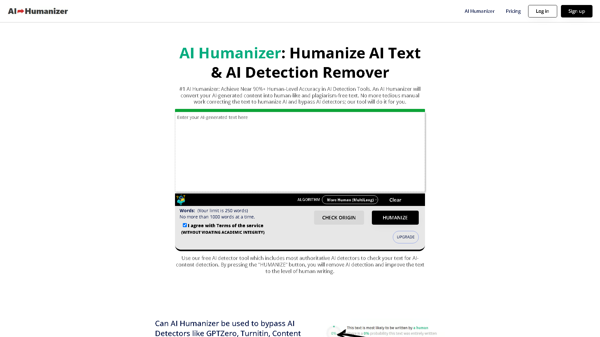 AI-Humanizer.com Interface Screenshot - AI Detection & Anti-Detection Tool