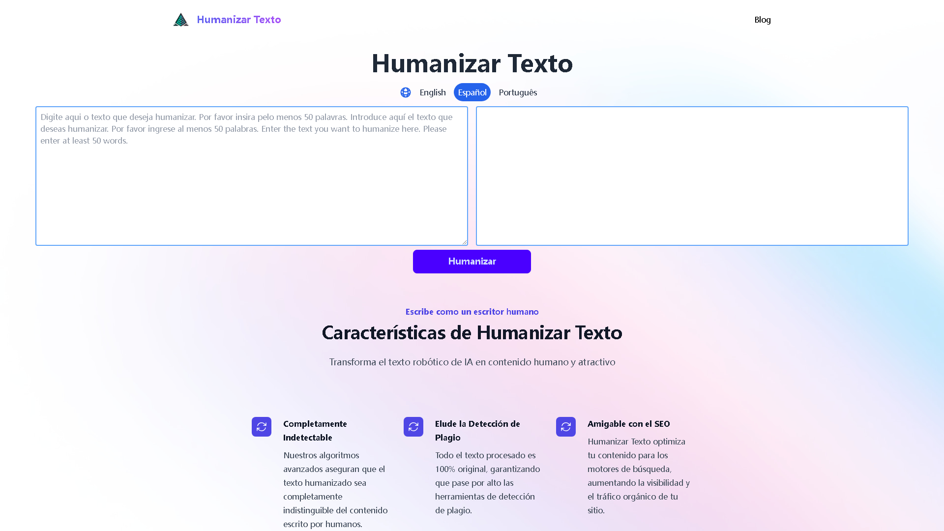 Humanizar Texto Interface Screenshot - Writing & Editing Tool
