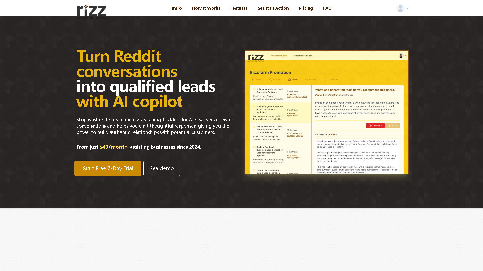 Rizz.farm Interface Screenshot - Social Media Tool