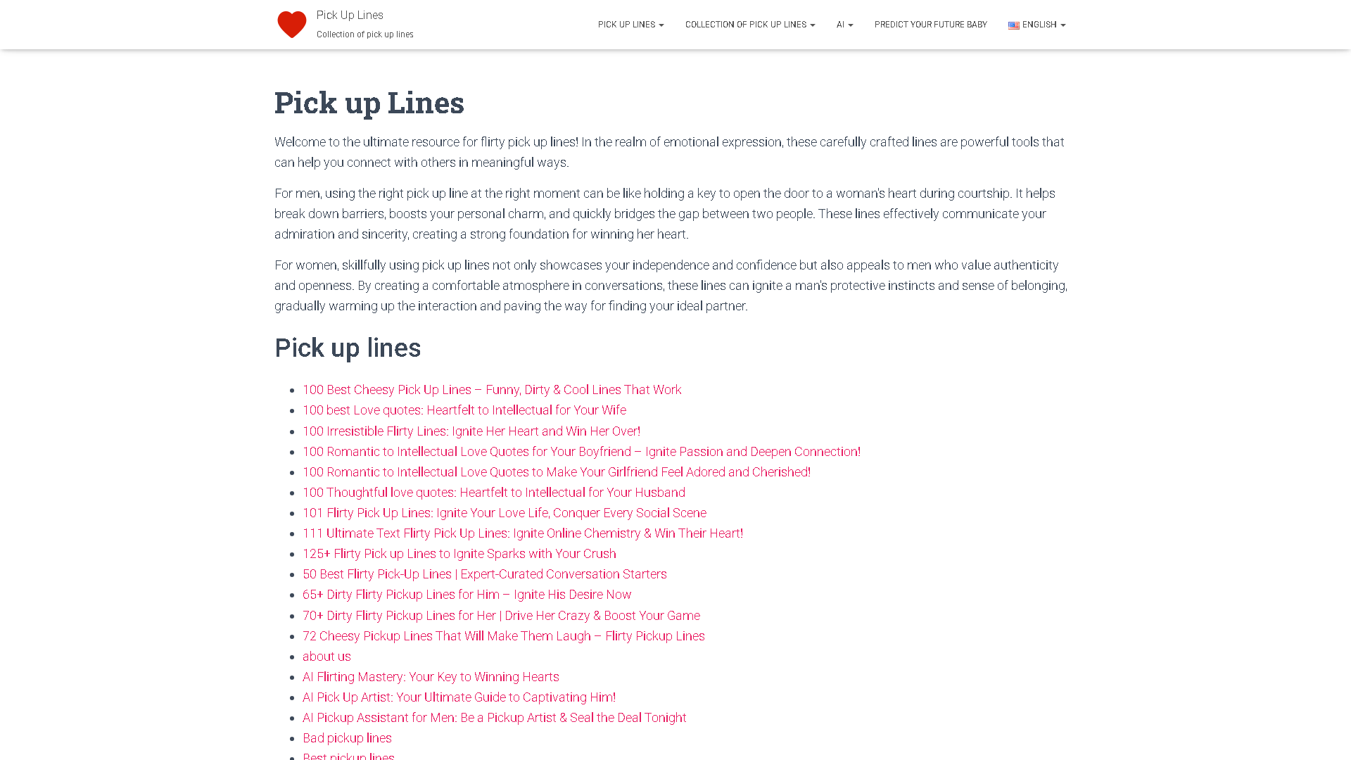 Flirty pickup lines Interface Screenshot - Social Media Tool