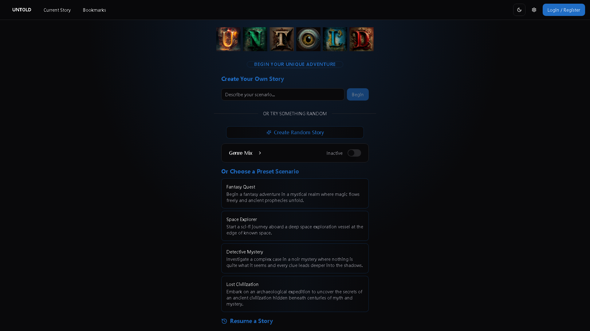 Play Untold Interface Screenshot - Writing & Editing Tool