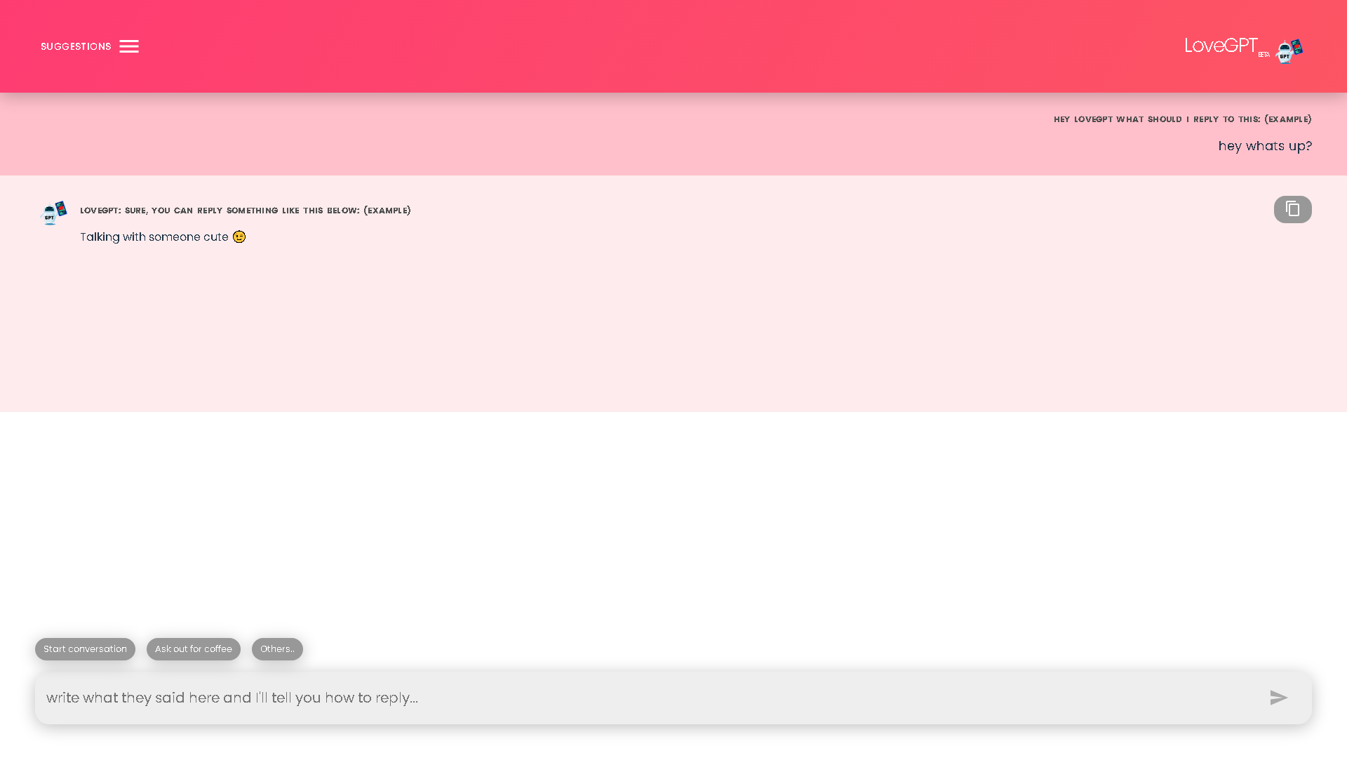LoveGPT Interface Screenshot - Writing & Editing Tool