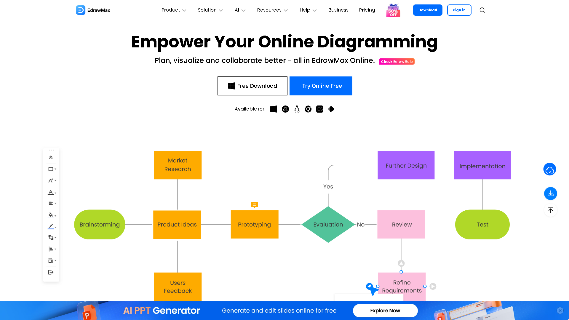 EdrawMax Online Interface Screenshot - Education & Translation Tool