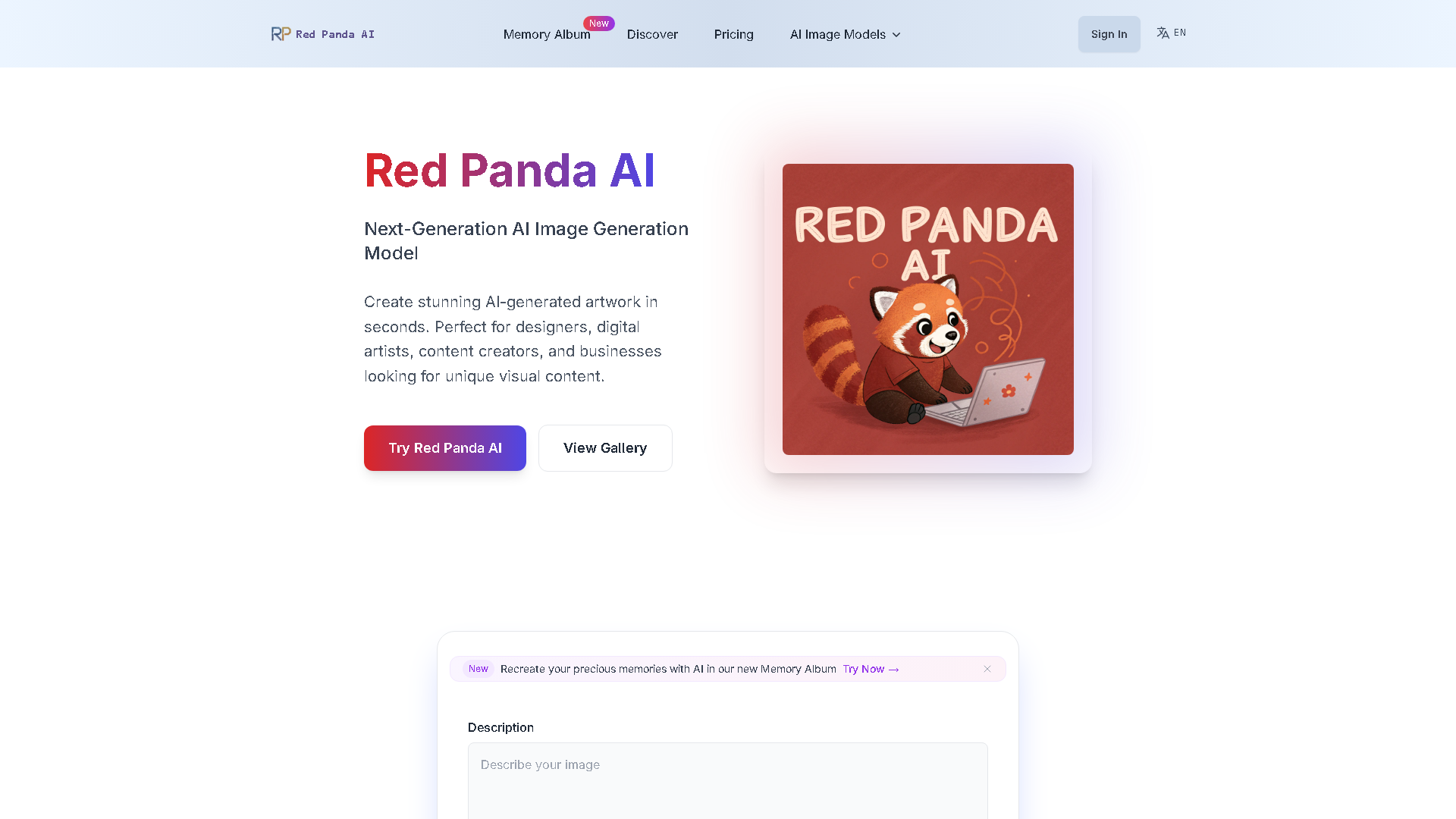 Red Panda AI Interface Screenshot - Art & Creative Design Tool