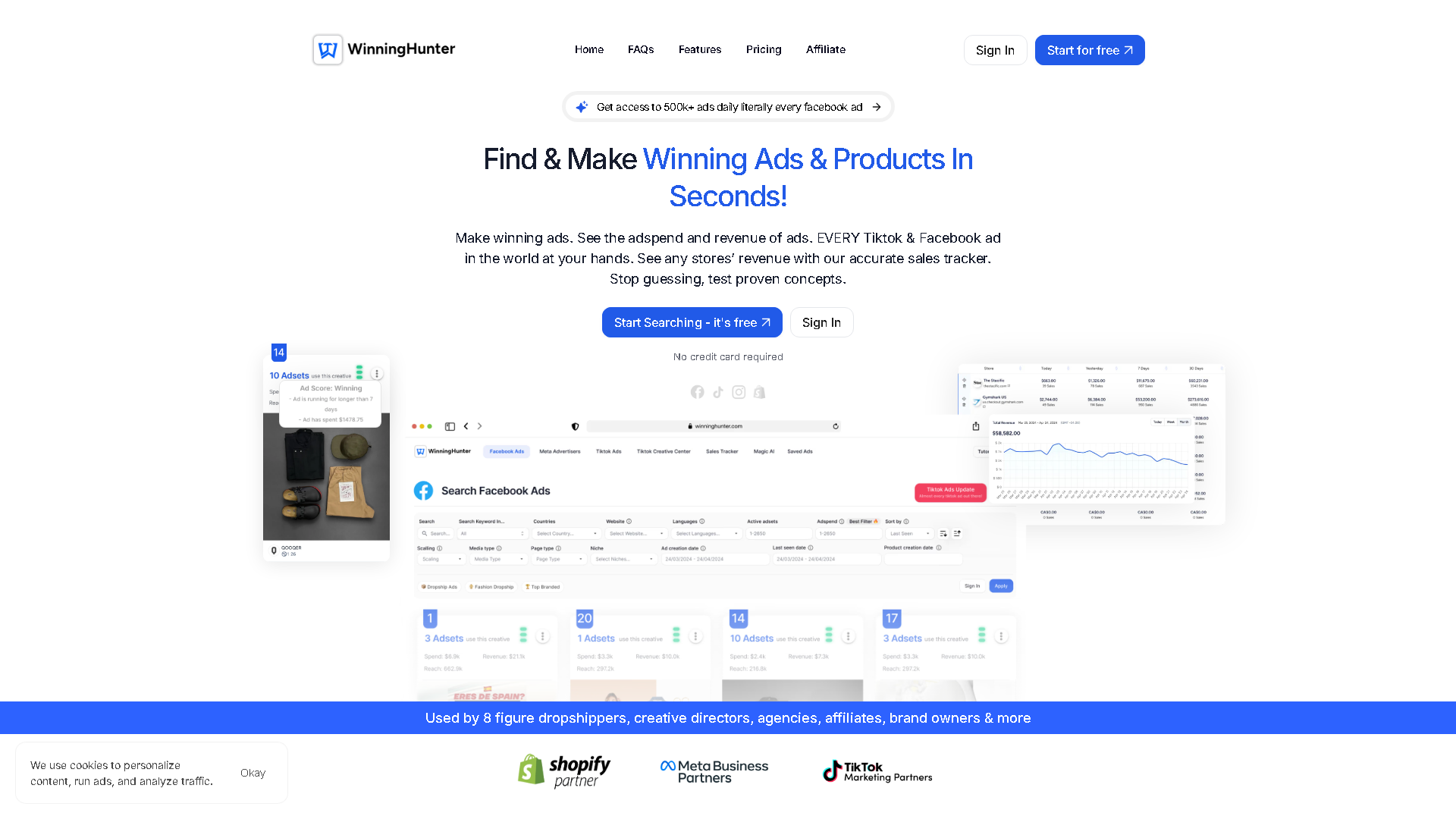 Winning Hunter Interface Screenshot - Marketing & Advertising Tool