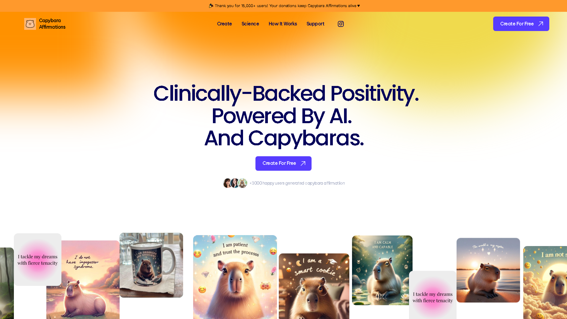 Capybara Affirmations AI Interface Screenshot - Writing & Editing Tool