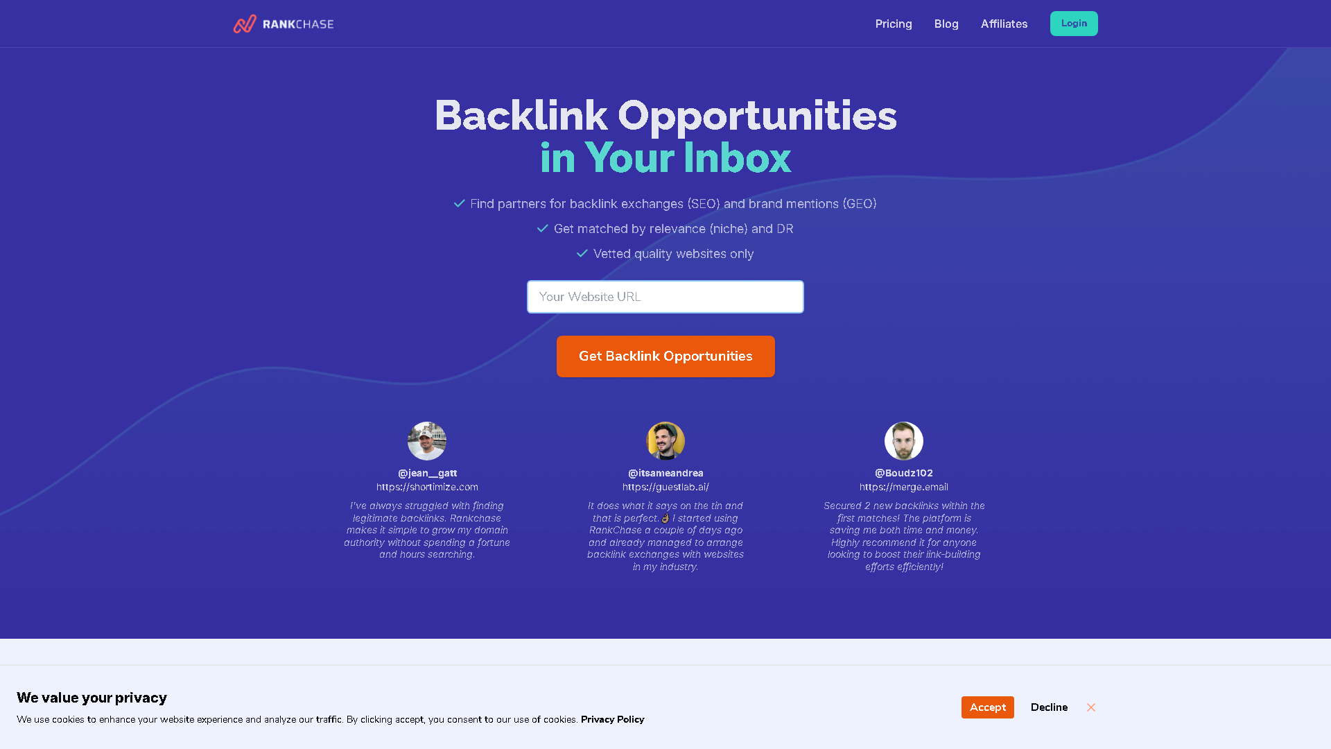 RankChase Interface Screenshot - Marketing & SEO Tool