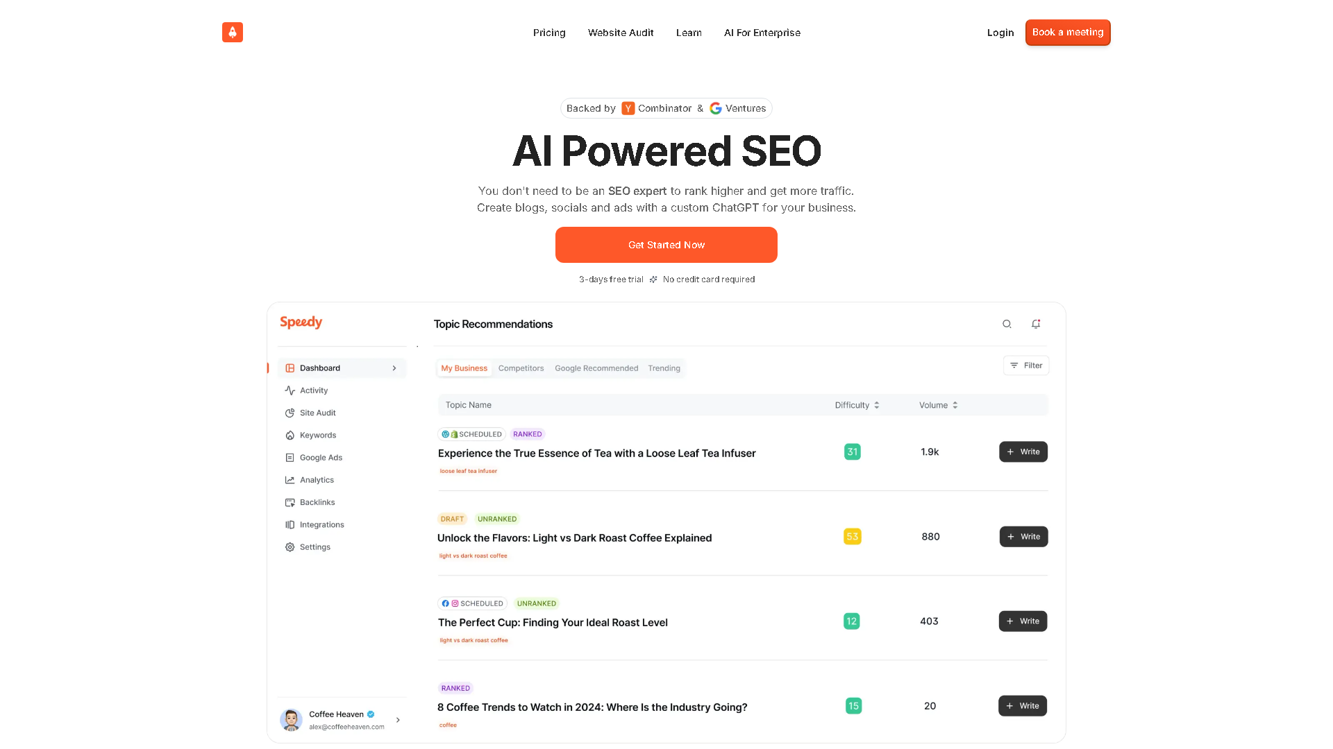 SpeedyBrand Interface Screenshot - Writing & Editing Tool