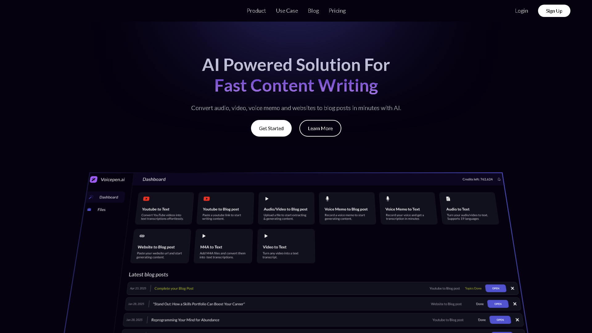 VoicePen Interface Screenshot - Writing & Editing Tool