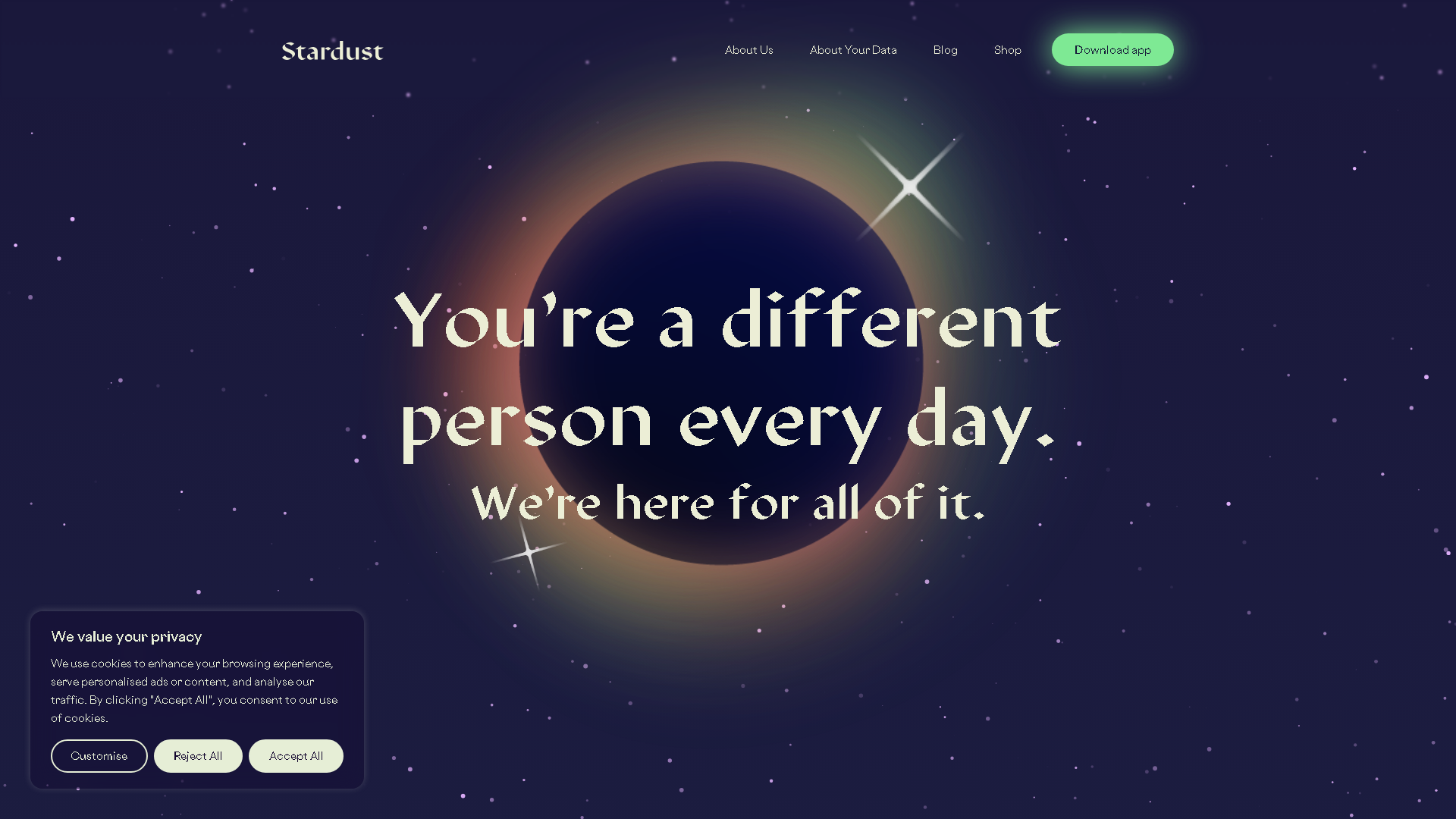 Stardust App Interface Screenshot - Health & Wellness Tool