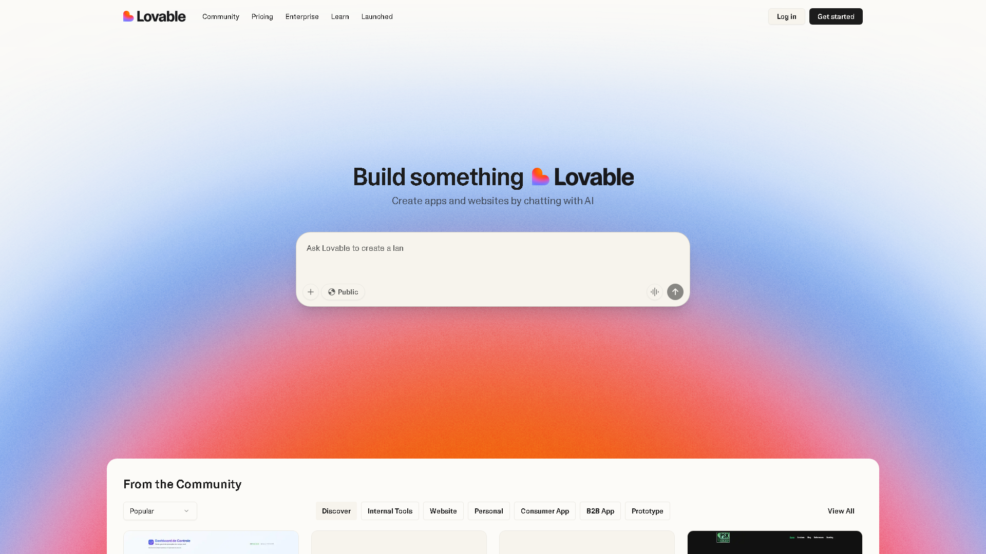 Lovable Interface Screenshot - Coding & Development Tool