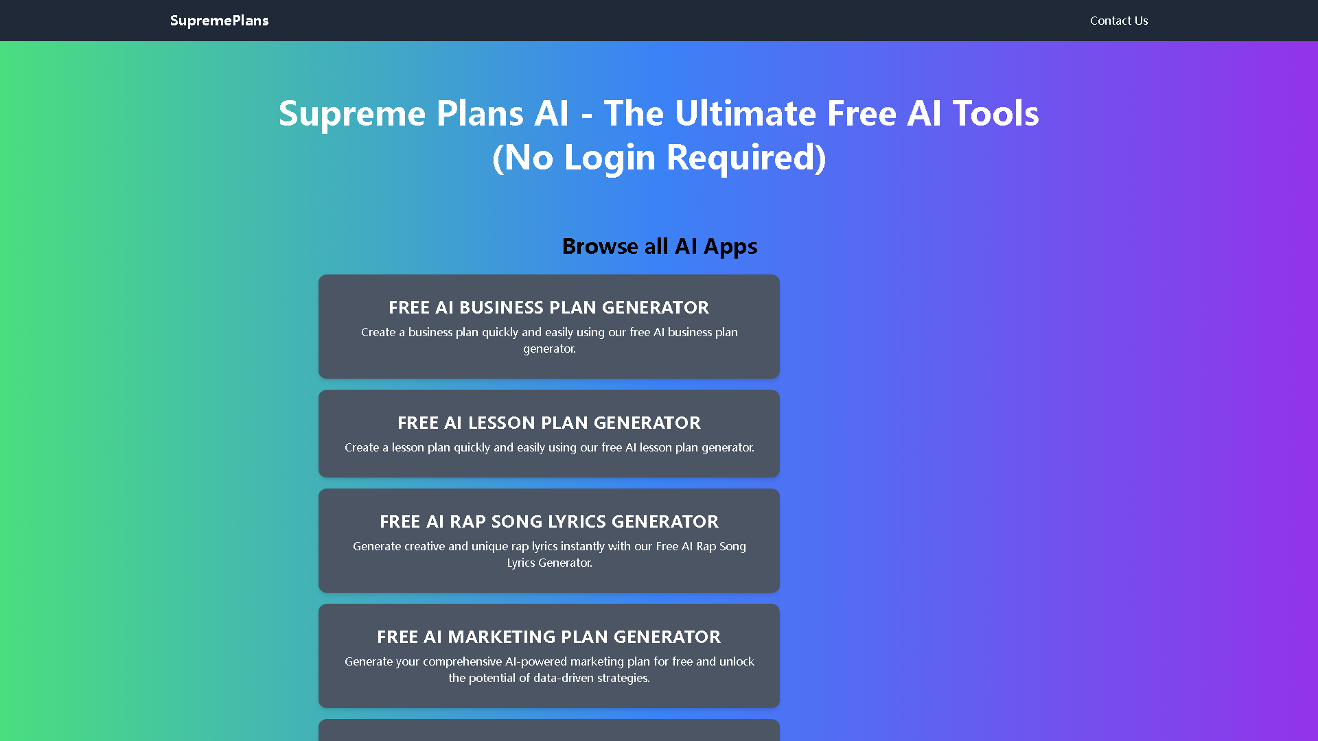 Supreme Plans Interface Screenshot - Music & Audio Tool