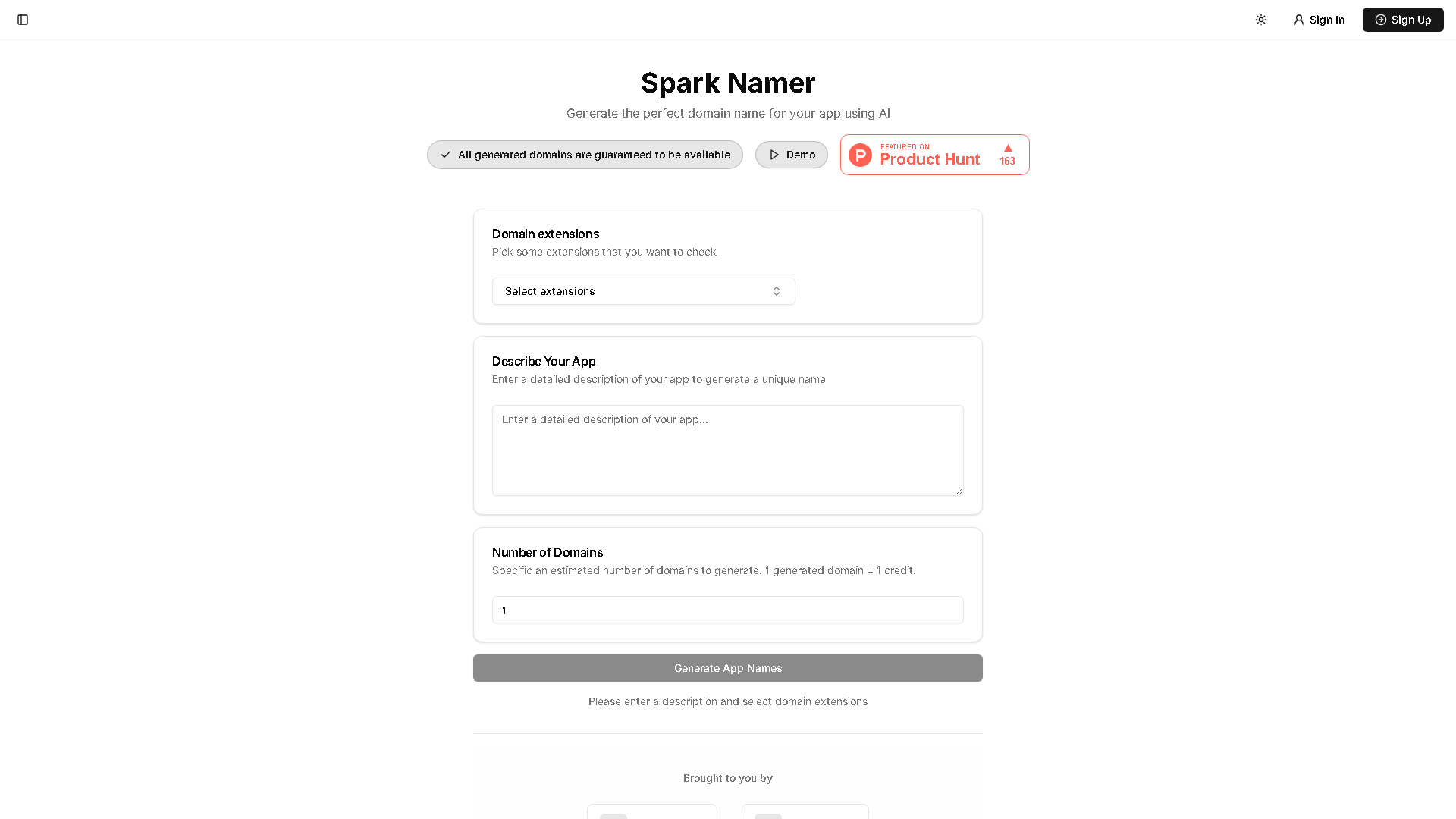 Spark Namer Interface Screenshot - Writing & Editing Tool