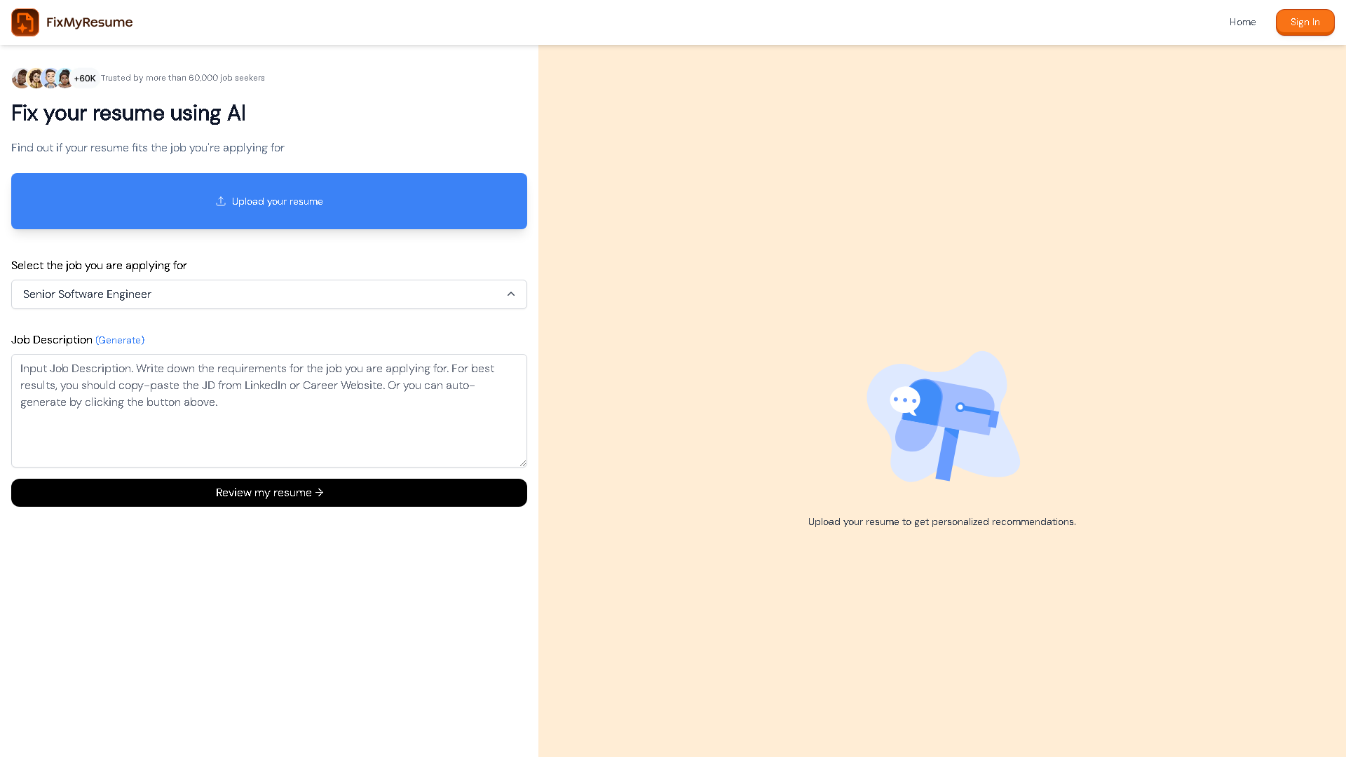 fixmyresume.xyz Interface Screenshot - Writing & Content Tool