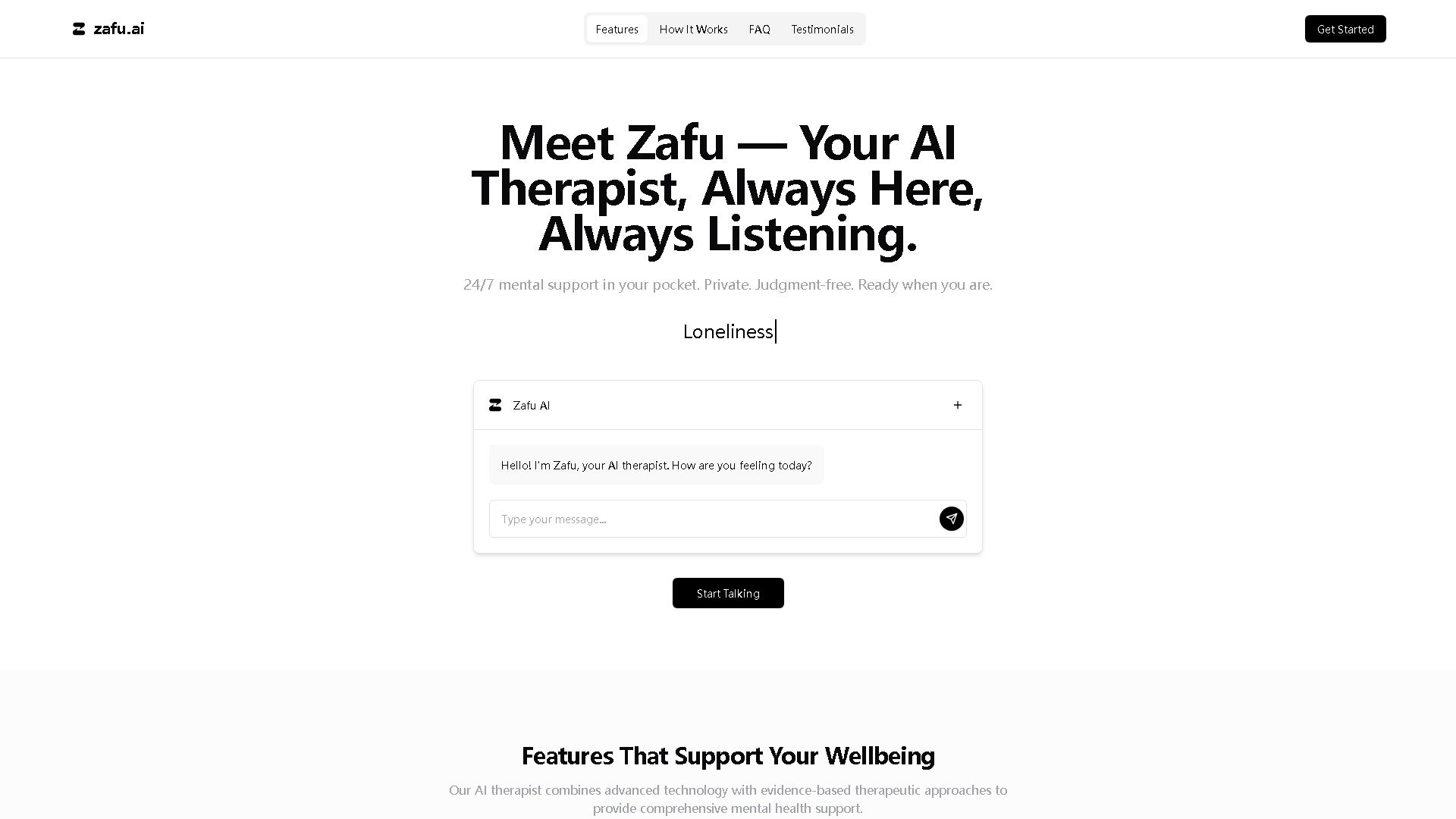 Zafu.ai Interface Screenshot - Health & Wellness Tool