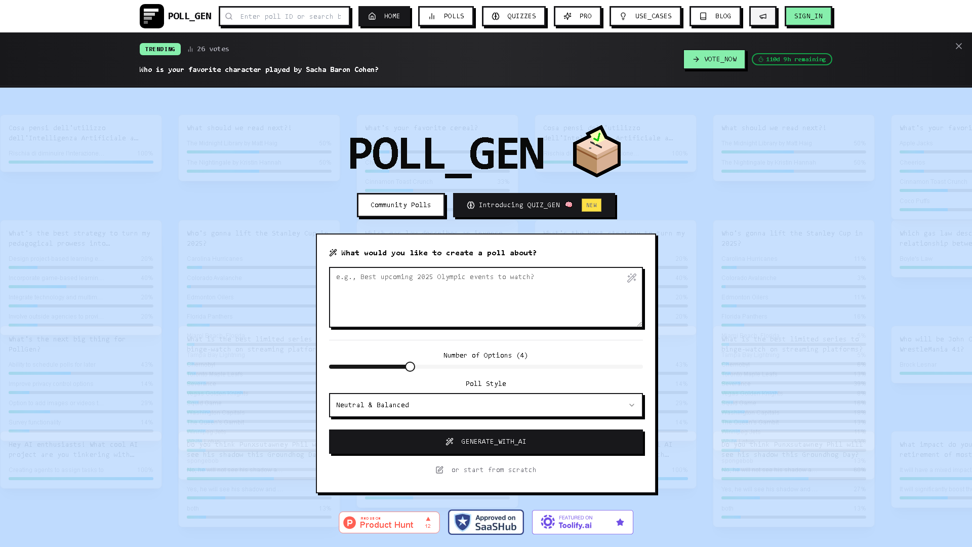 PollGen Interface Screenshot - Education & Learning Tool