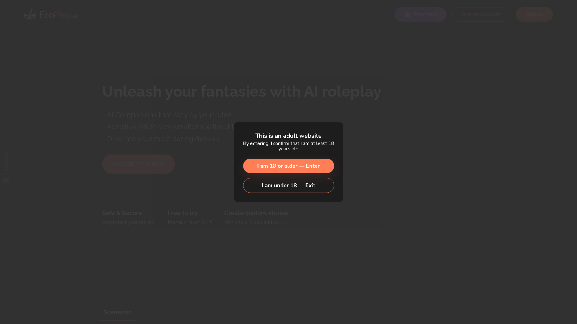 EroPlay.ai Interface Screenshot - Writing & Editing Tool