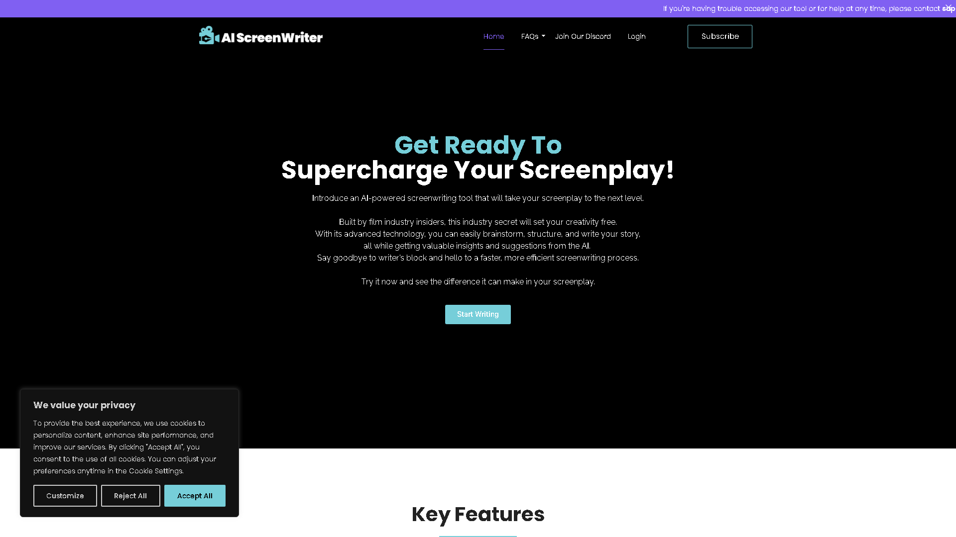 AIScreenwriter Interface Screenshot - Writing & Editing Tool